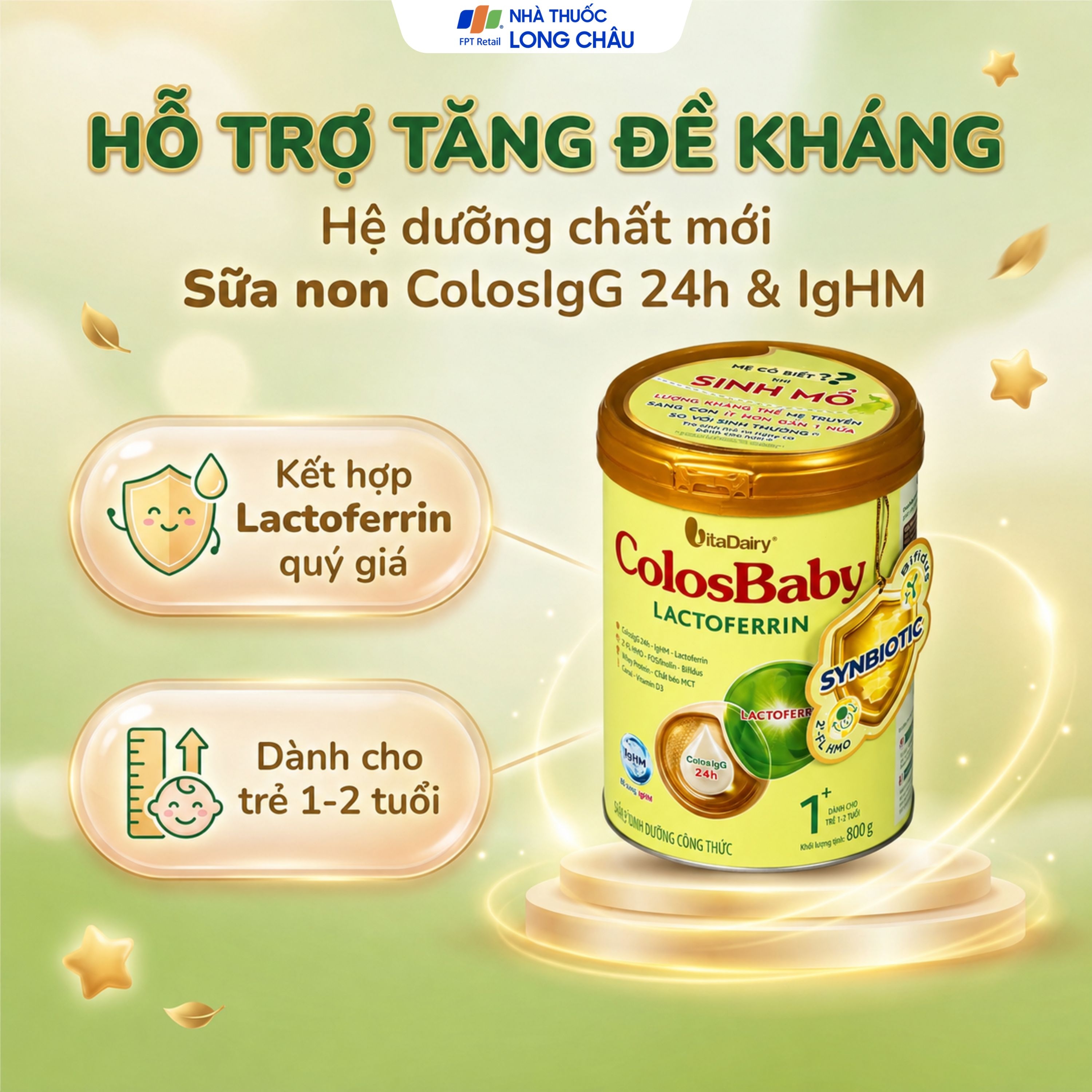 Hình ảnh Sữa hỗ trợ tăng đề kháng cho trẻ 1-2 tuổi Colosbaby Lactoferrin 1+ Vitadairy (800g)