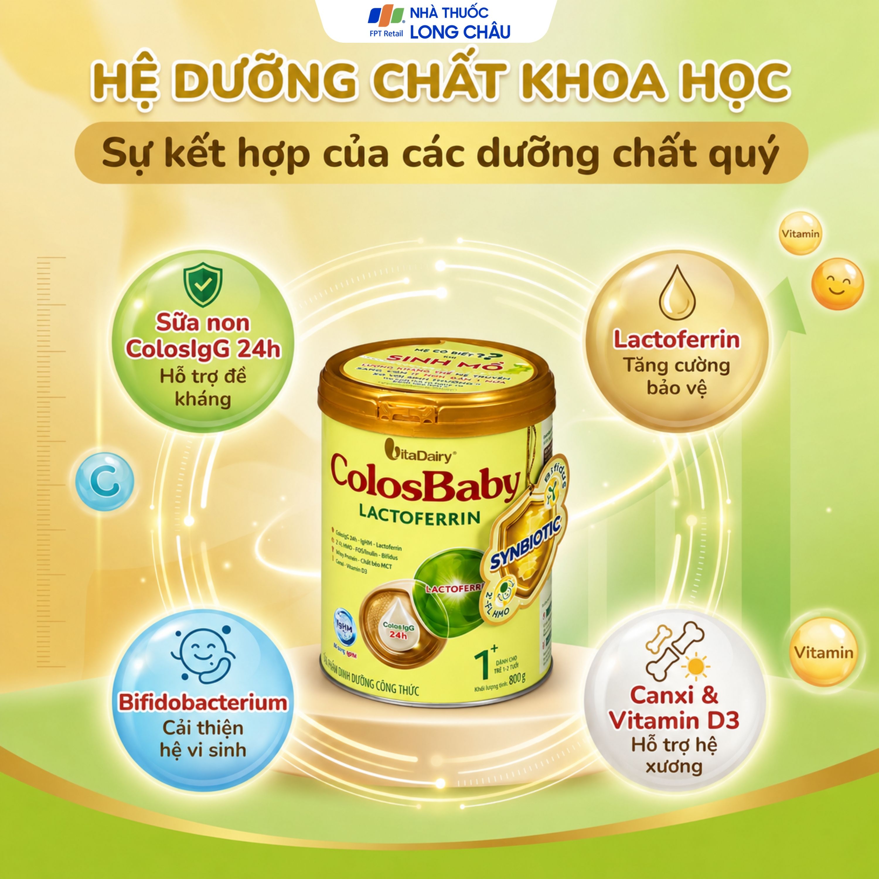 Hình ảnh Sữa hỗ trợ tăng đề kháng cho trẻ 1-2 tuổi Colosbaby Lactoferrin 1+ Vitadairy (800g)