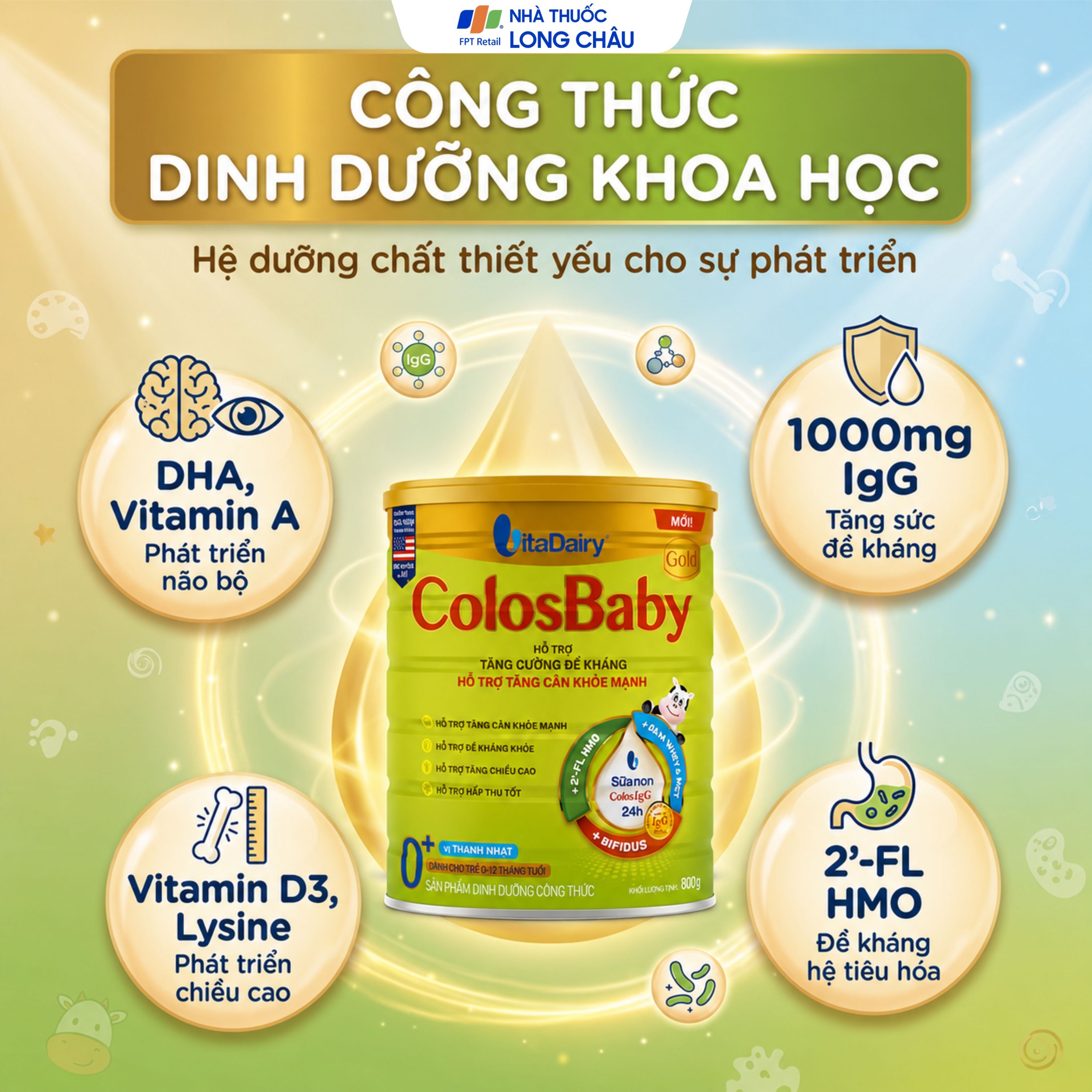 Hình ảnh Sữa hỗ trợ tăng cường đề kháng, tăng cân khỏe mạnh cho trẻ 0-12 tháng tuổi Colosbaby gold 0+ Vitadairy (800g)