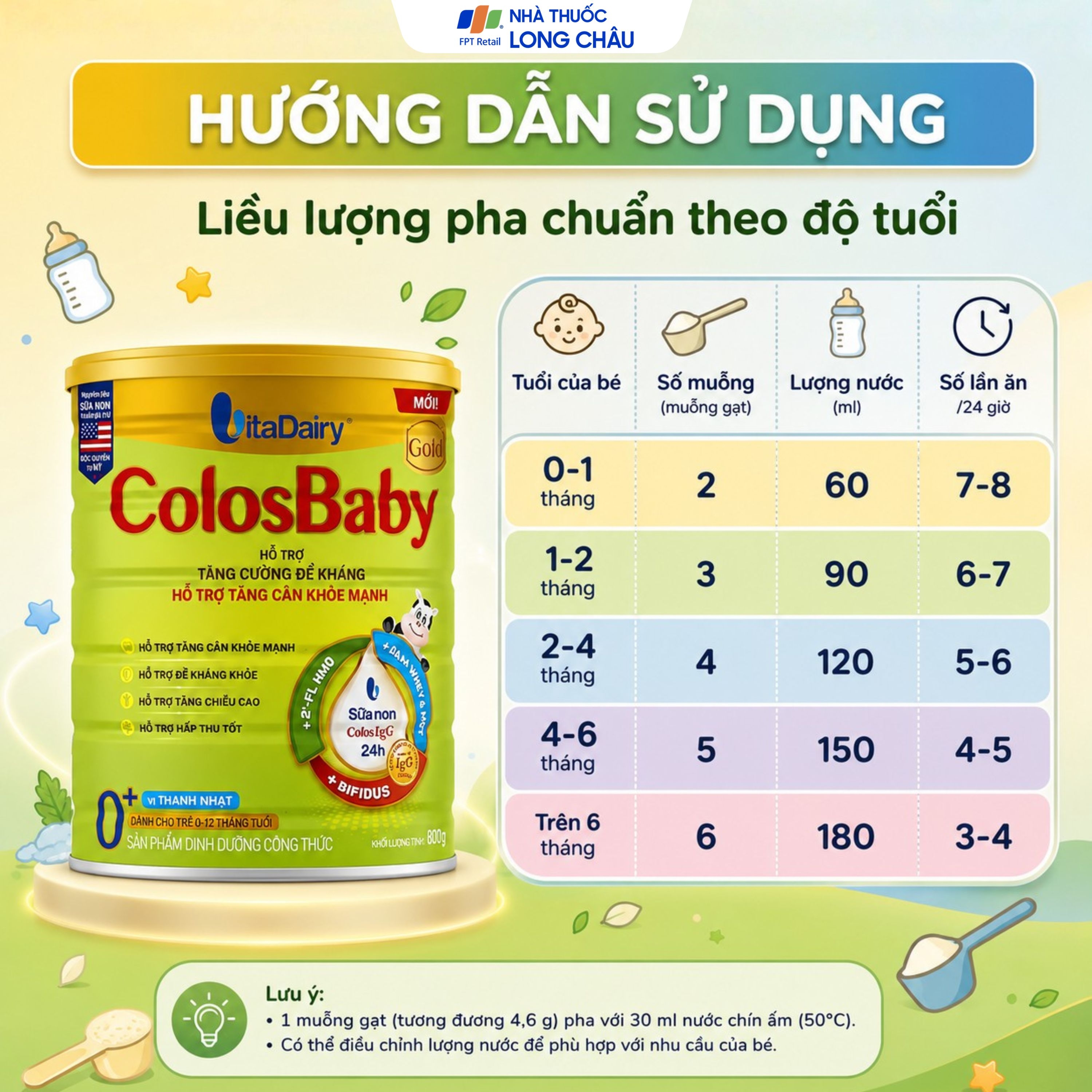 Hình ảnh Sữa hỗ trợ tăng cường đề kháng, tăng cân khỏe mạnh cho trẻ 0-12 tháng tuổi Colosbaby gold 0+ Vitadairy (800g)