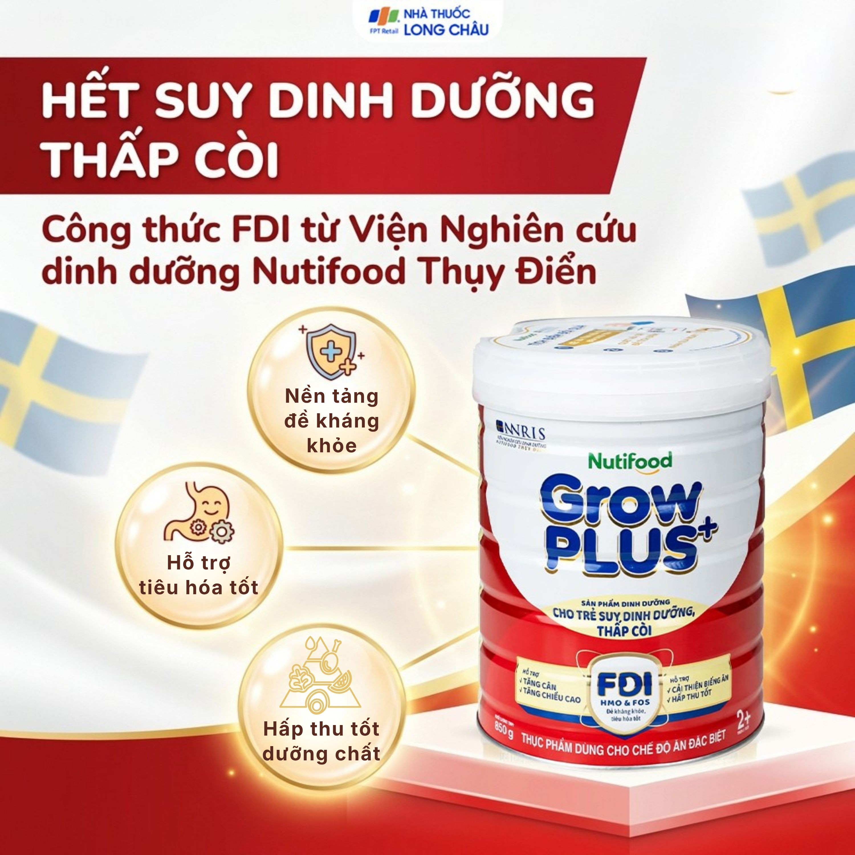 Hình ảnh Sữa cho trẻ suy dinh dưỡng, thấp còi (đỏ) Nutifood growplus+ 2+ (850g)