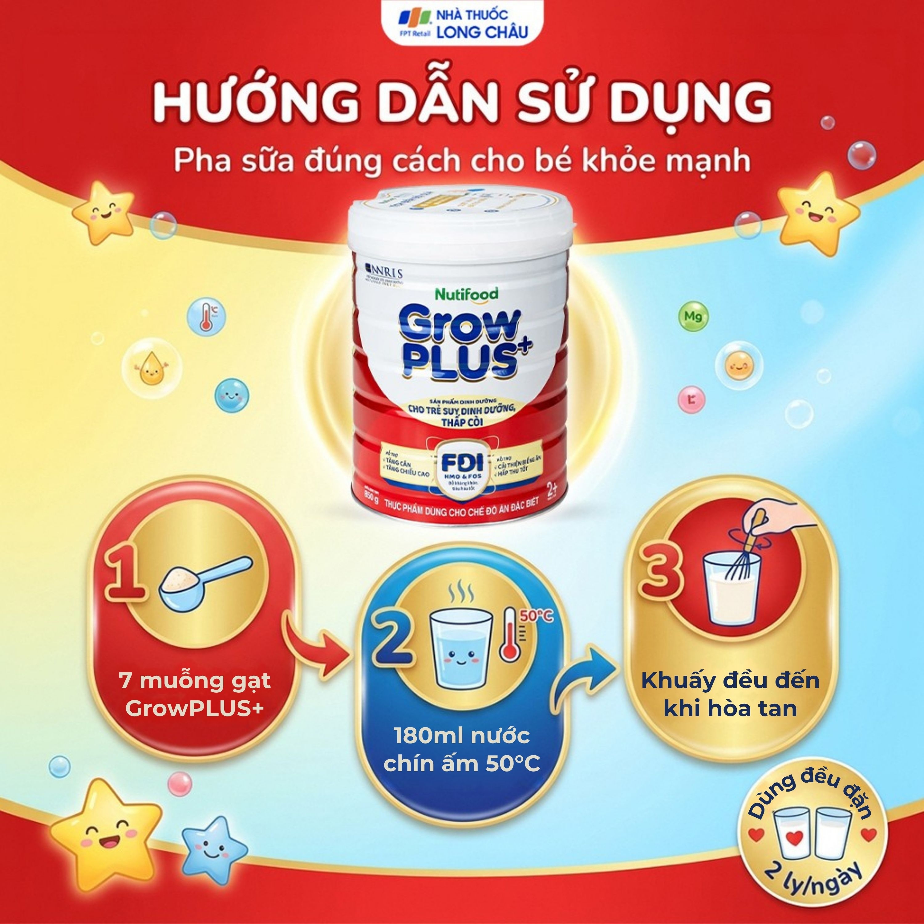 Hình ảnh Sữa cho trẻ suy dinh dưỡng, thấp còi (đỏ) Nutifood growplus+ 2+ (850g)