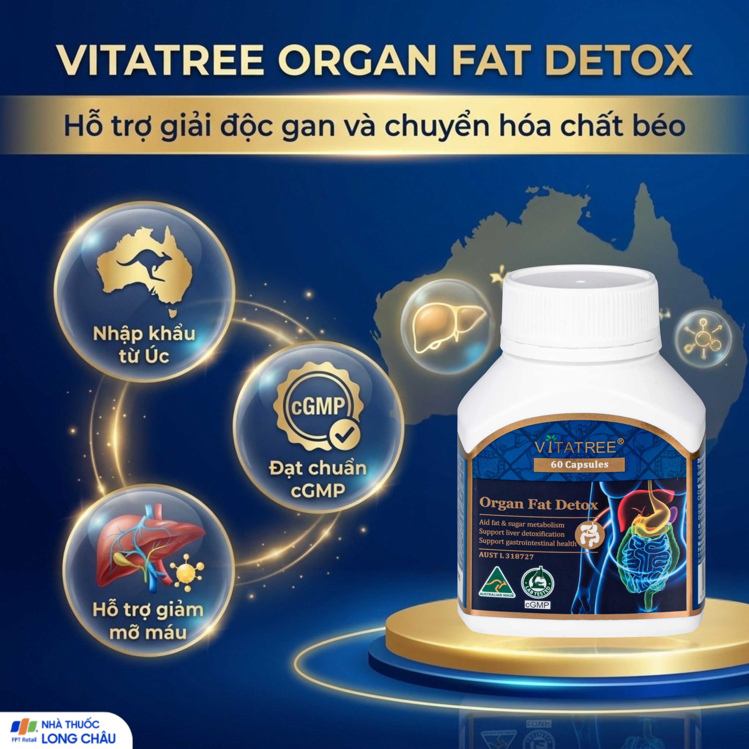 Hình ảnh Viên uống hỗ trợ giải độc gan, tăng cường chuyển hoá chất béo, giúp giảm mỡ máu Vitatree Organ Fat Detox (Hộp 60 viên)