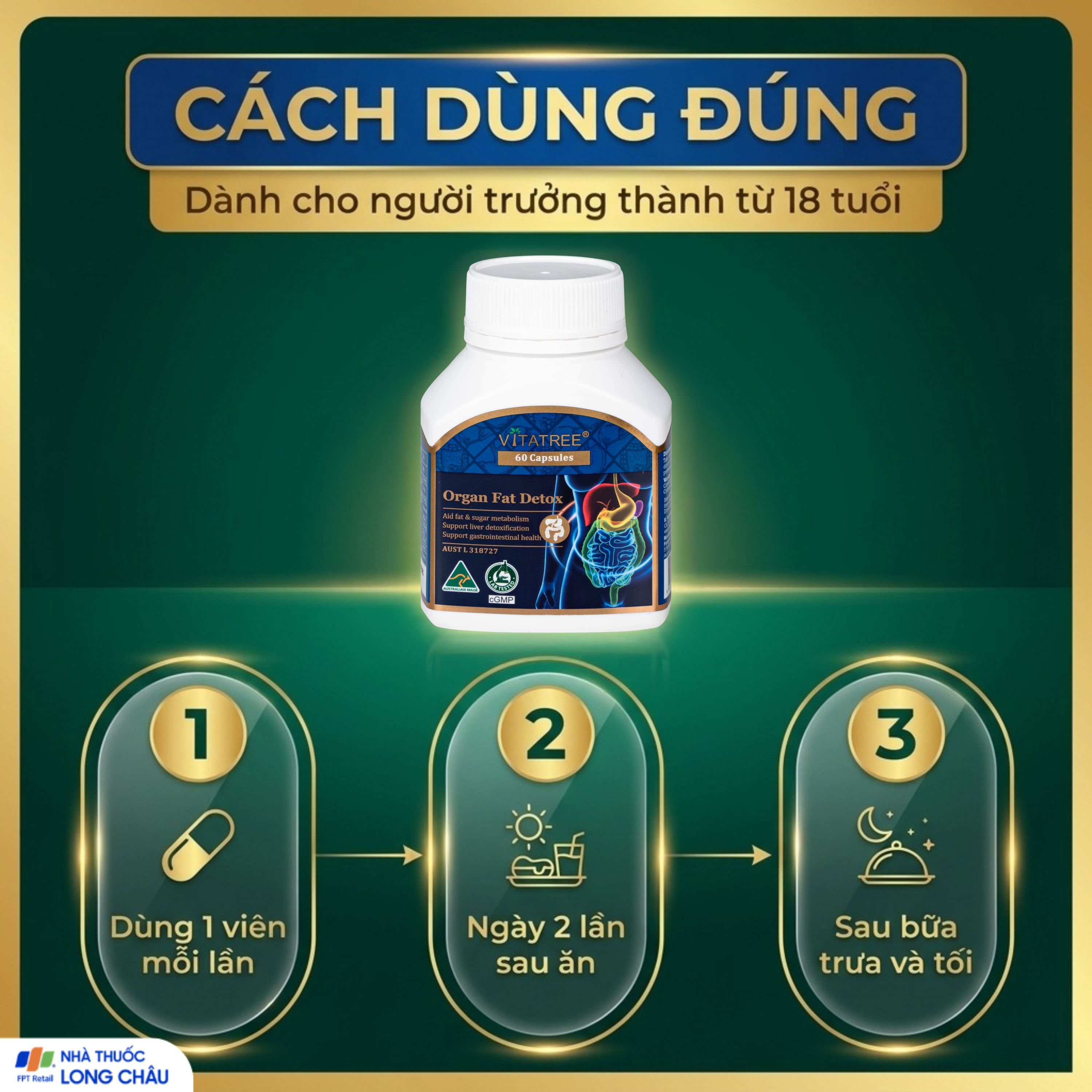 Hình ảnh Viên uống hỗ trợ giải độc gan, tăng cường chuyển hoá chất béo, giúp giảm mỡ máu Vitatree Organ Fat Detox (Hộp 60 viên)