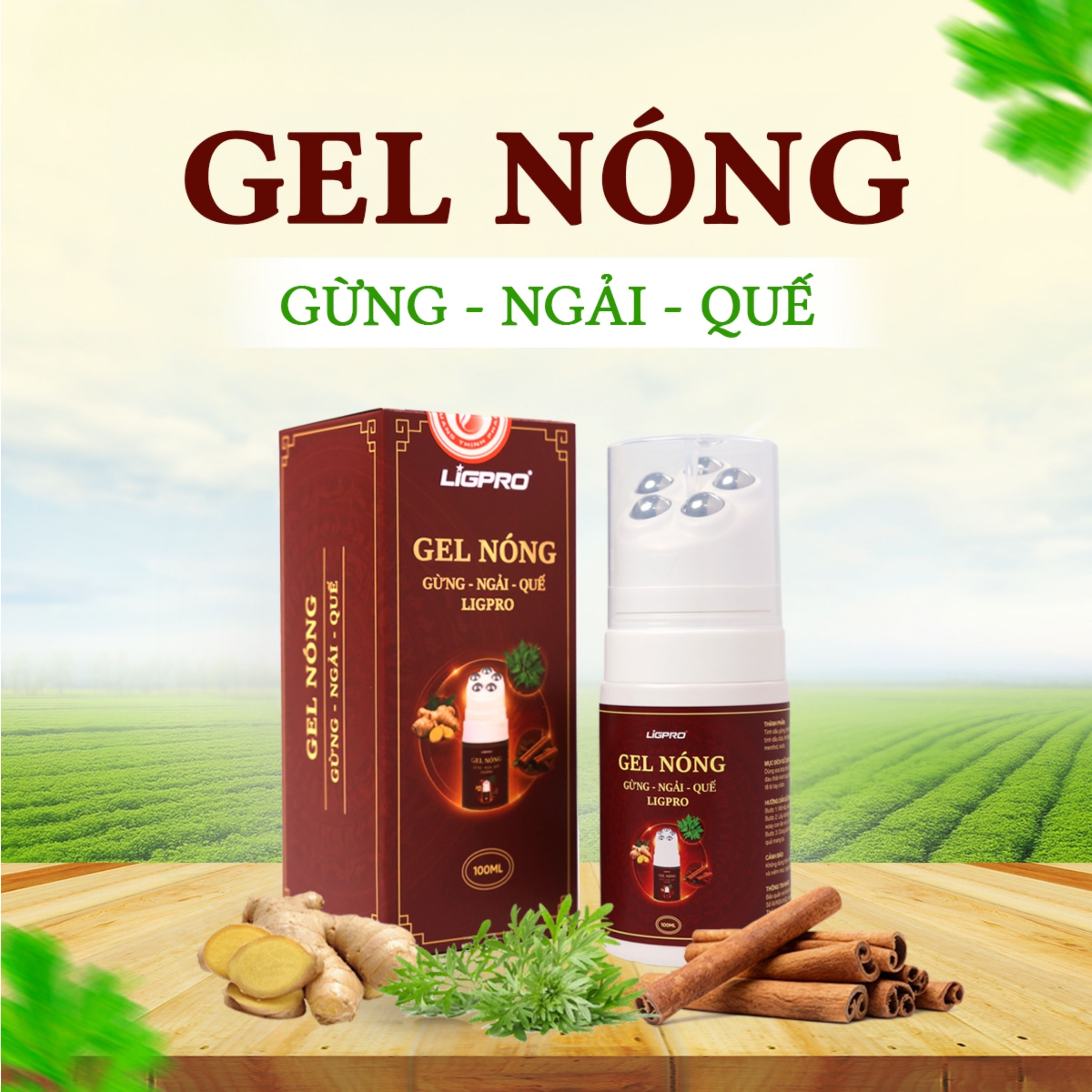 Hình ảnh Gel nóng con lăn massage Gừng - Ngải - Quế Ligpro giúp làm ấm, giảm đau nhức, thư giãn cơ bắp (100ml)
