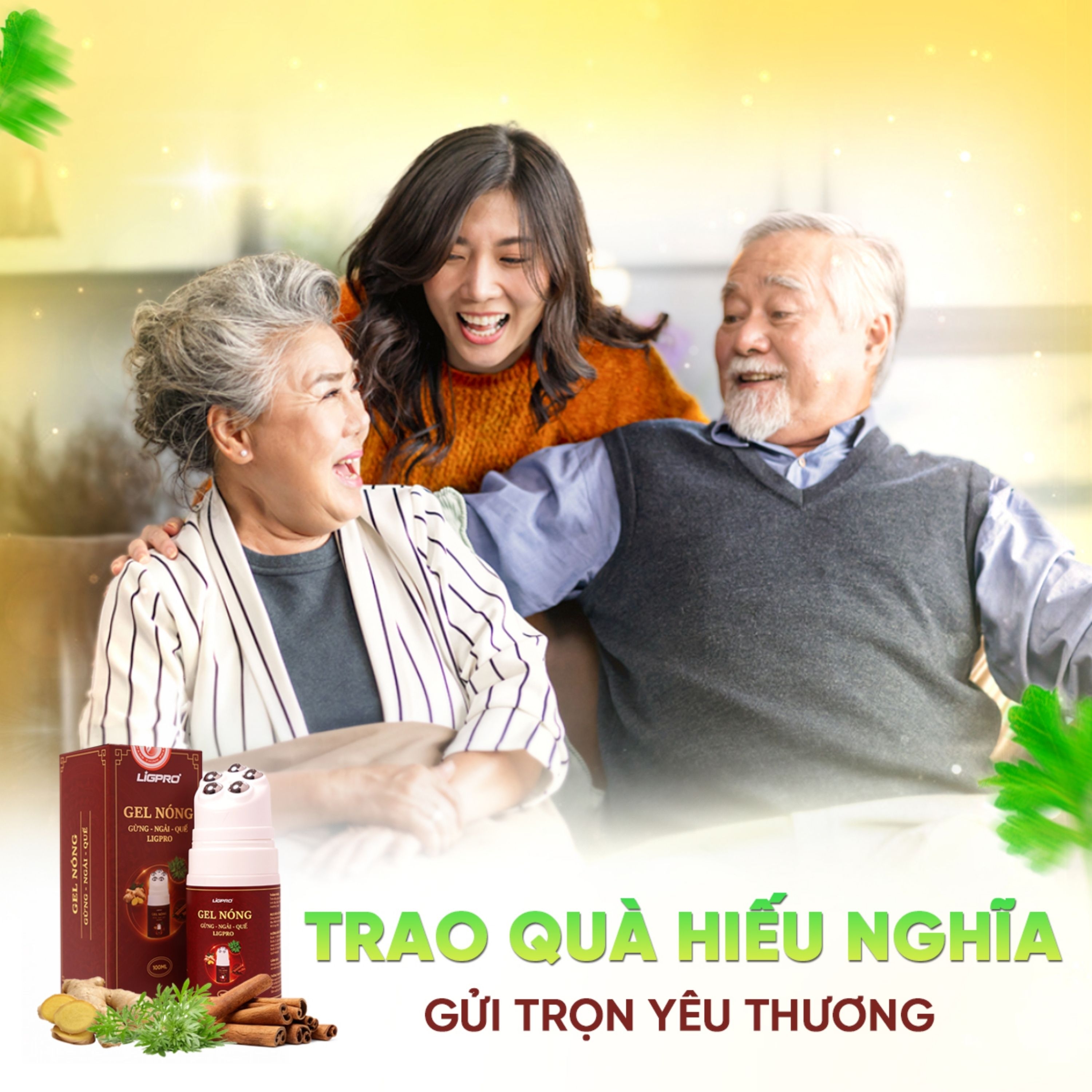 Hình ảnh Gel nóng con lăn massage Gừng - Ngải - Quế Ligpro giúp làm ấm, giảm đau nhức, thư giãn cơ bắp (100ml)