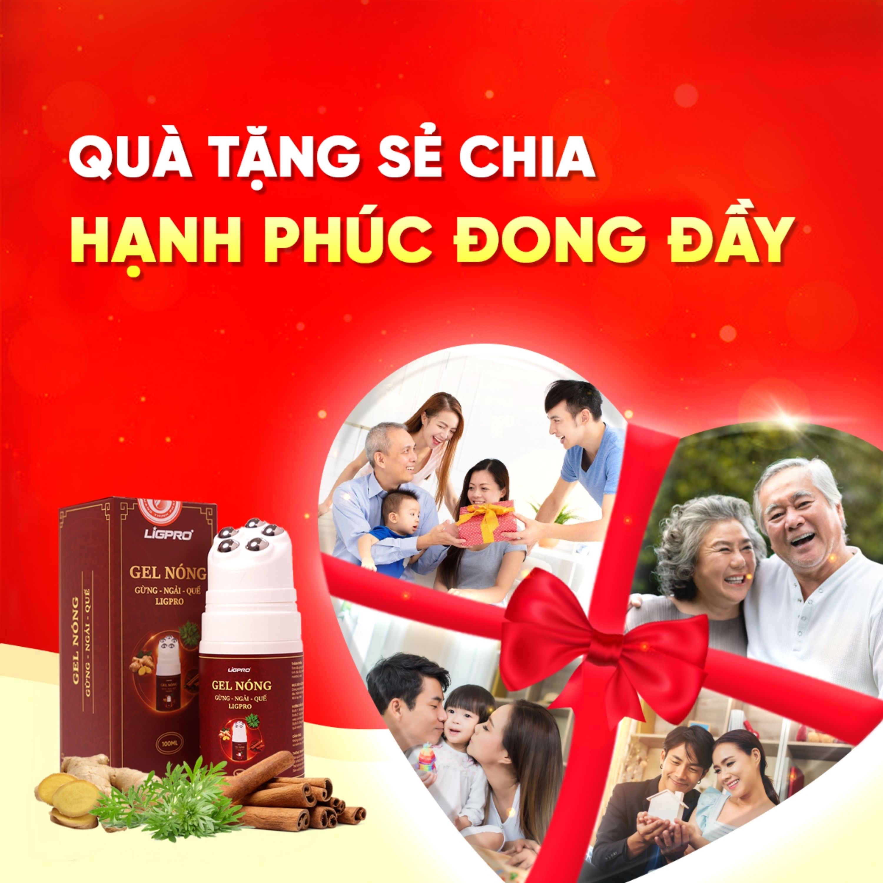 Hình ảnh Gel nóng con lăn massage Gừng - Ngải - Quế Ligpro giúp làm ấm, giảm đau nhức, thư giãn cơ bắp (100ml)