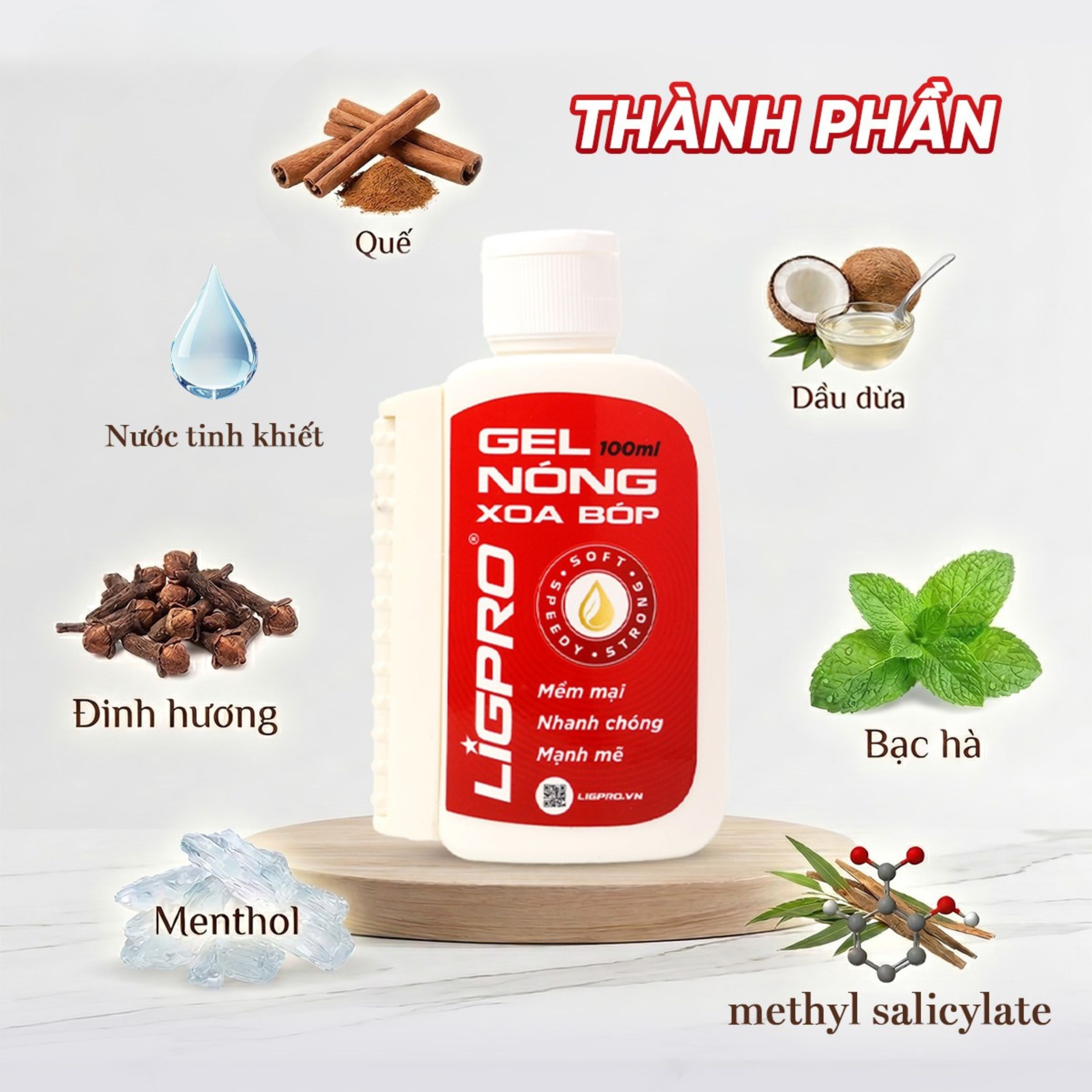 Hình ảnh Gel nóng xoa bóp Ligpro hỗ trợ giảm đau cơ xương khớp, thư giãn cơ bắp (Thảo dược thiên nhiên) (100ml)