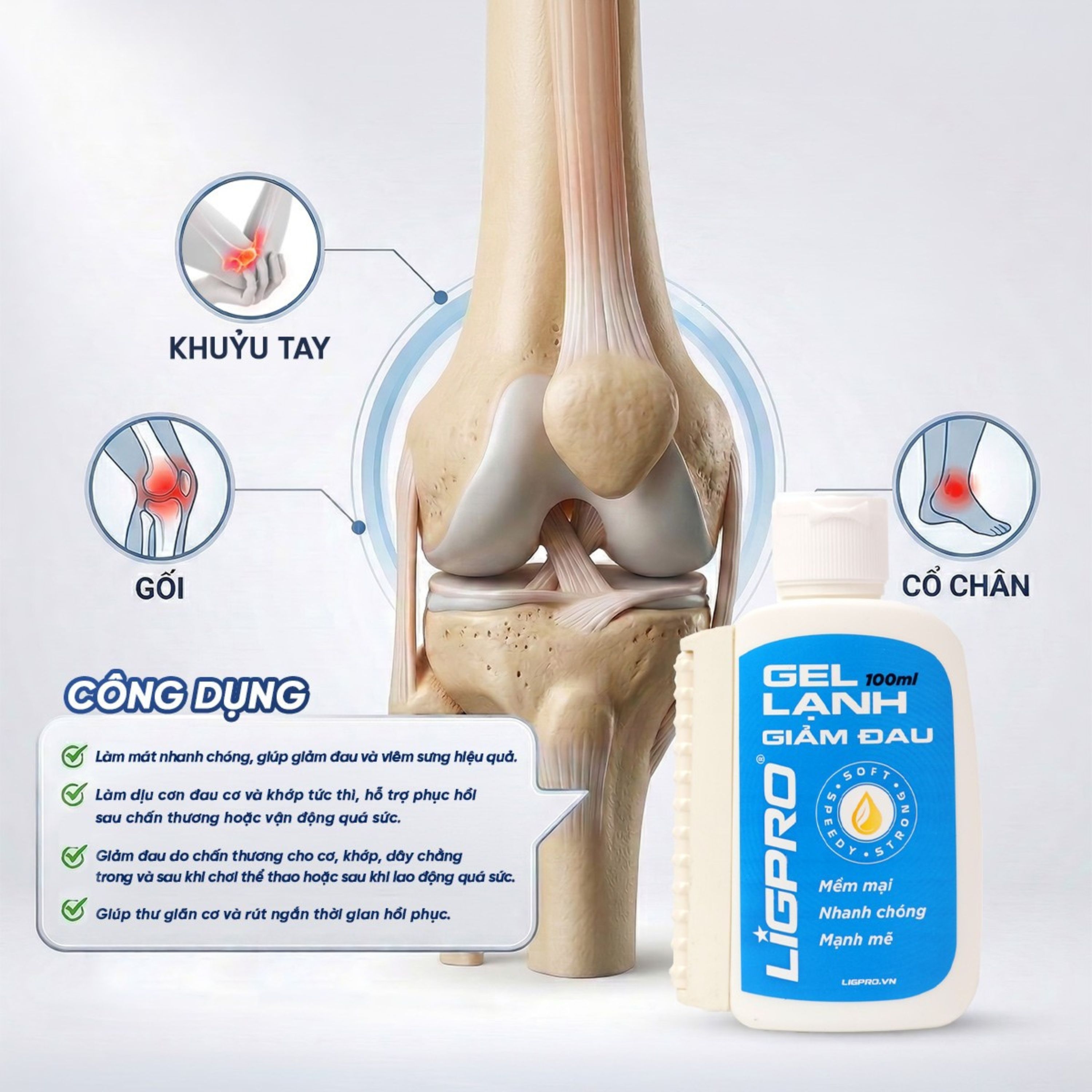 Hình ảnh Gel lạnh giảm đau Ligpro hỗ trợ giảm đau do chấn thương, cơ, xương, khớp, dây chằng (100ml)