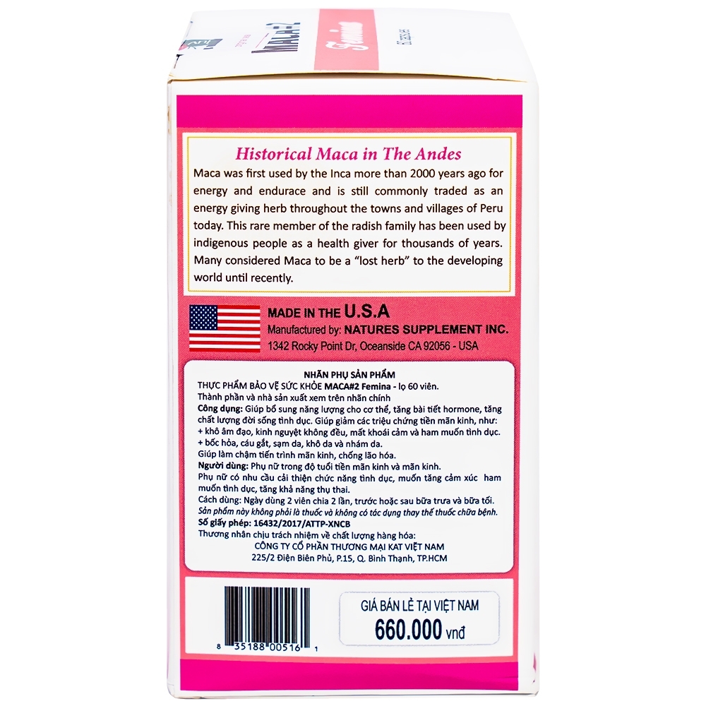 Hình ảnh Viên uống Maca #2 Femina Raca bổ sung năng lượng tích cực, tăng bài tiết tố nữ (60 viên)
