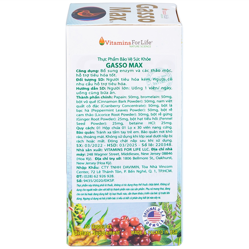 Hình ảnh Viên uống Gasso Max Vitamins For Life bổ sung enzyme và các thảo mộc, hỗ trợ tiêu hóa tốt (30 viên)