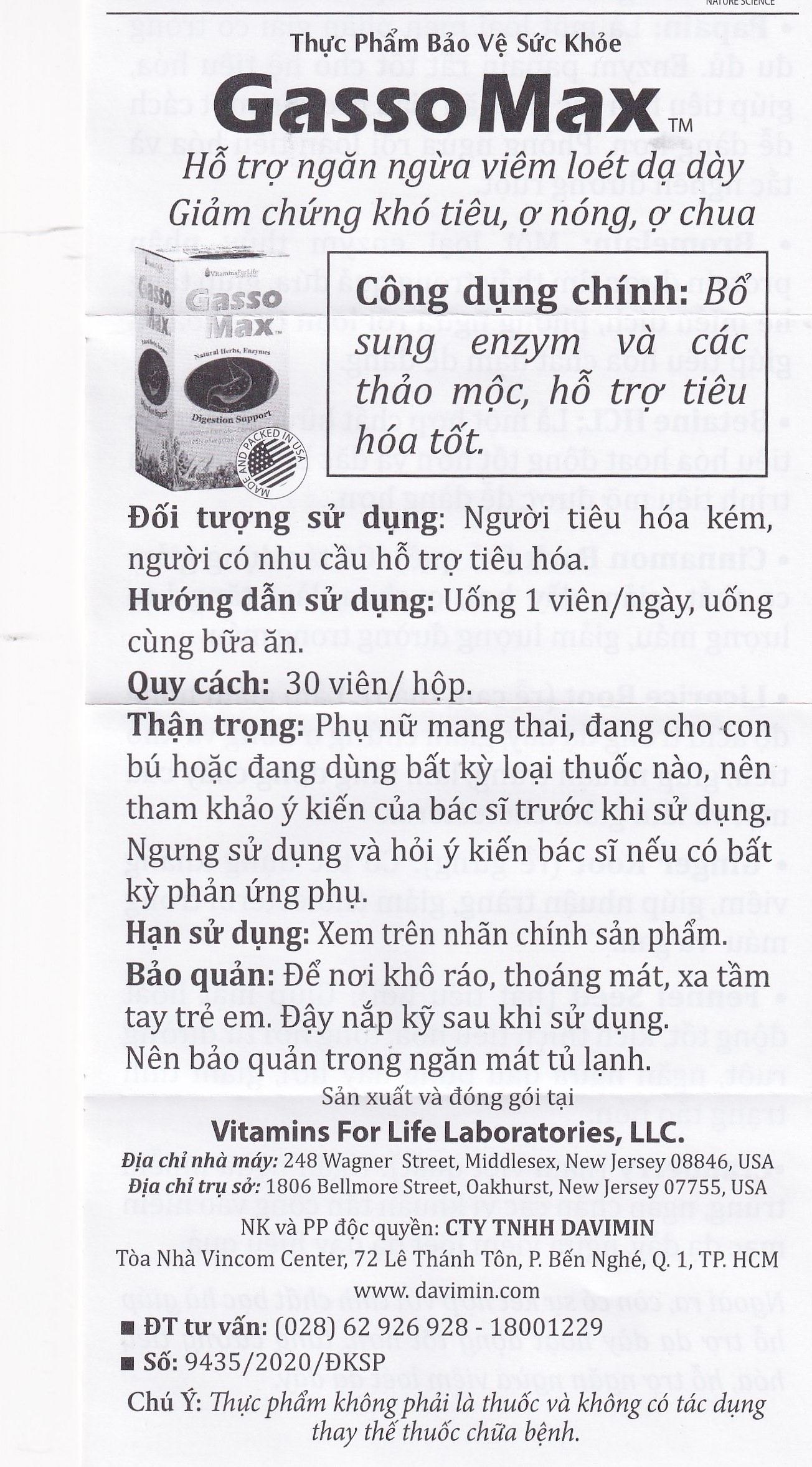 Hình ảnh Viên uống Gasso Max Vitamins For Life bổ sung enzyme và các thảo mộc, hỗ trợ tiêu hóa tốt (30 viên)