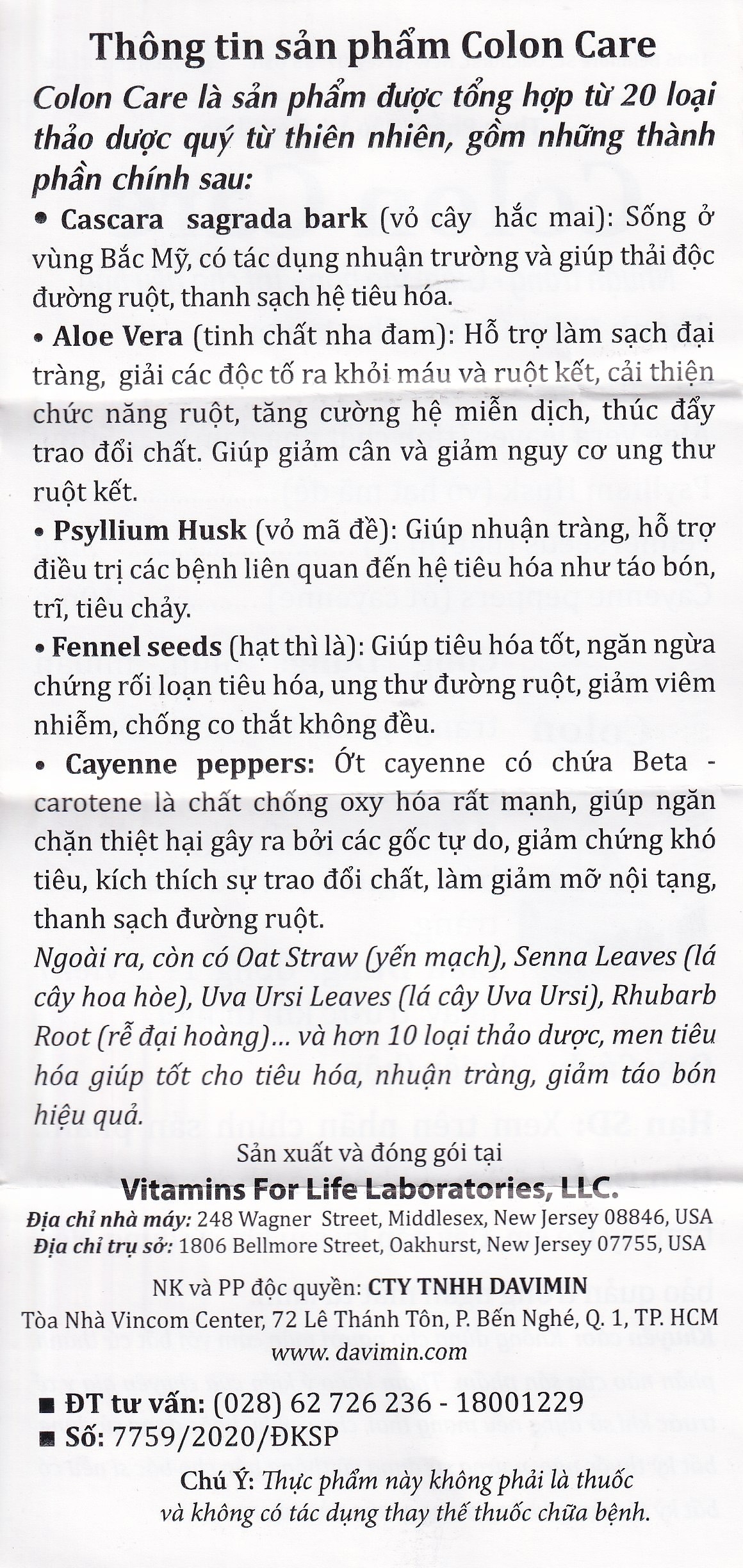 Hình ảnh Viên uống Colon Care Vitamins For Life giúp nhuận tràng, giảm táo bón (60 viên)