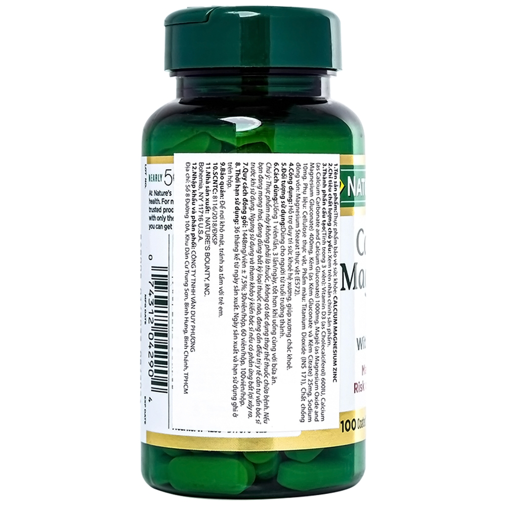 Hình ảnh Viên uống Calcium Magnesium Zinc Nature's Bounty hỗ trợ duy trì sức khoẻ hệ xương (100 viên)