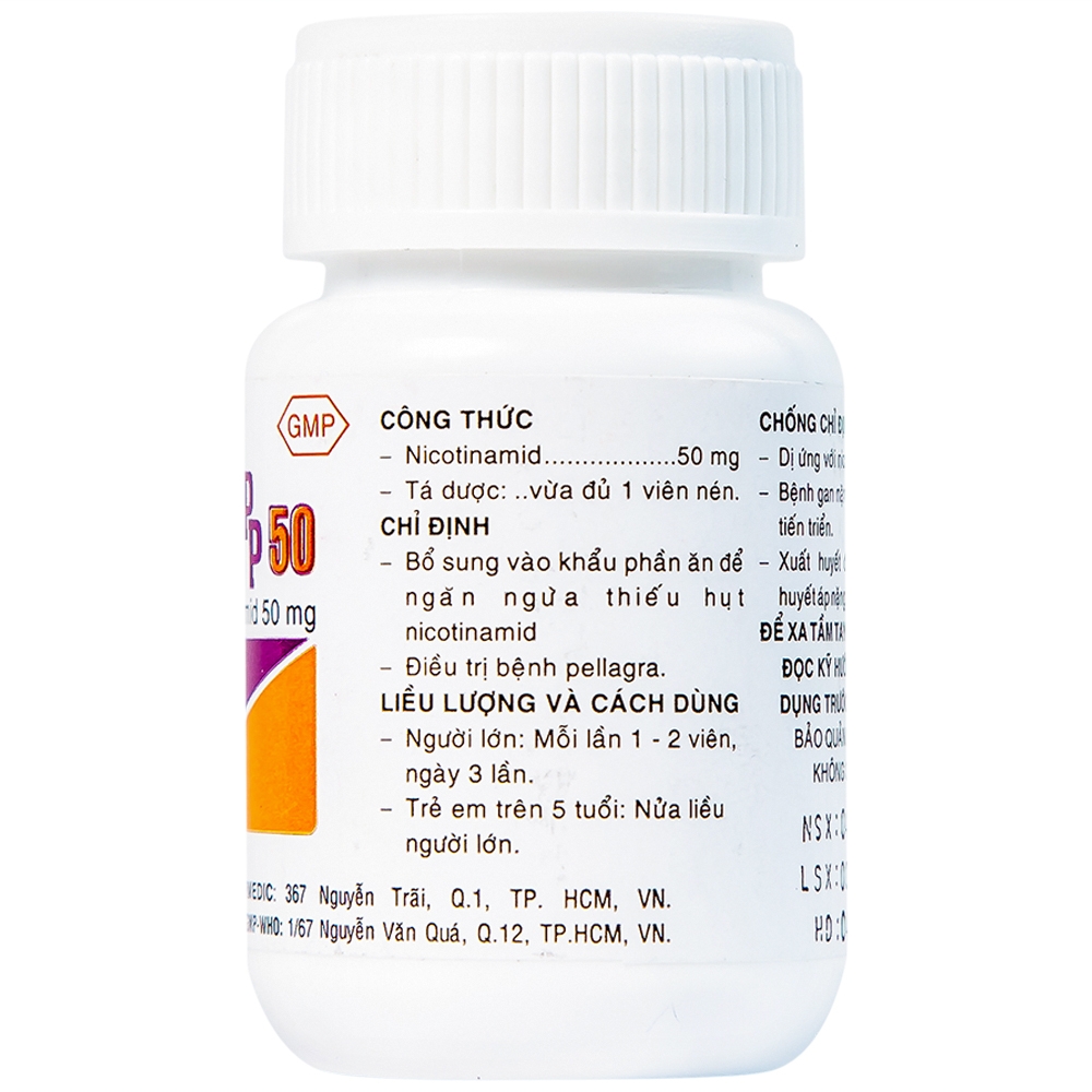 Hình ảnh Thuốc Vitamin PP 50mg Pharmedic phòng ngừa và điều trị bệnh pellagra (60 viên)