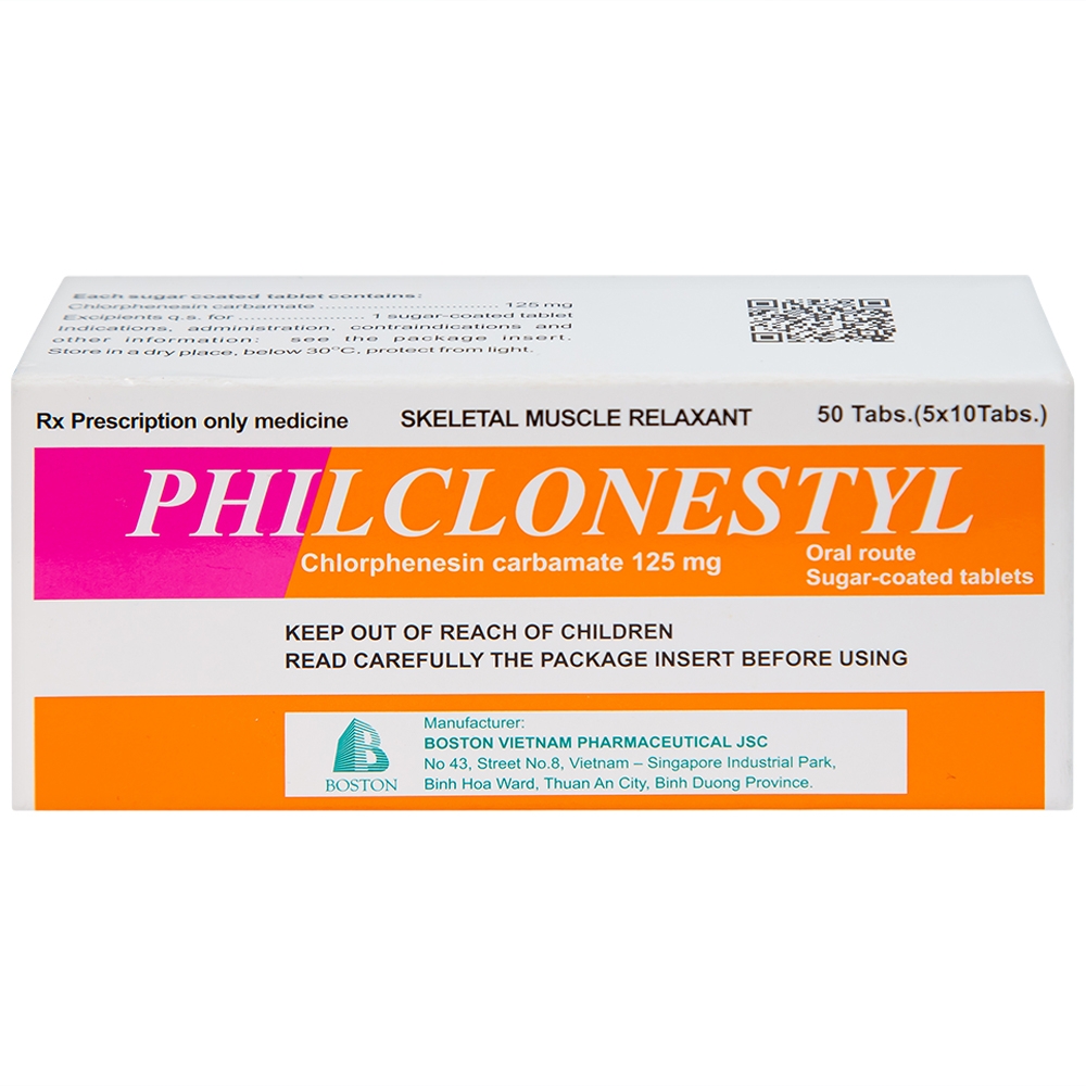 Hình ảnh Thuốc giãn cơ Philclonestyl 125mg Boston điều trị đau do cứng cơ (5 vỉ x 10 viên)