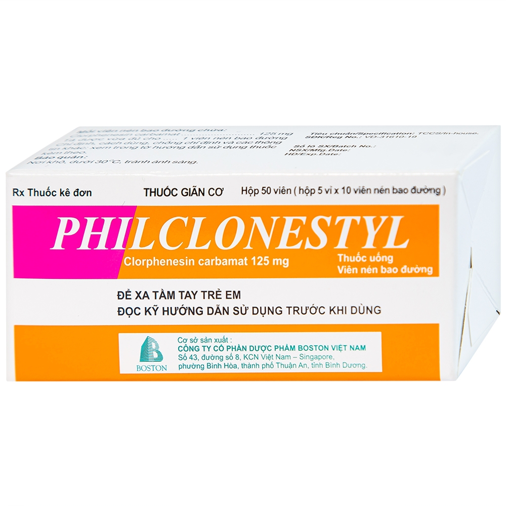 Hình ảnh Thuốc giãn cơ Philclonestyl 125mg Boston điều trị đau do cứng cơ (5 vỉ x 10 viên)