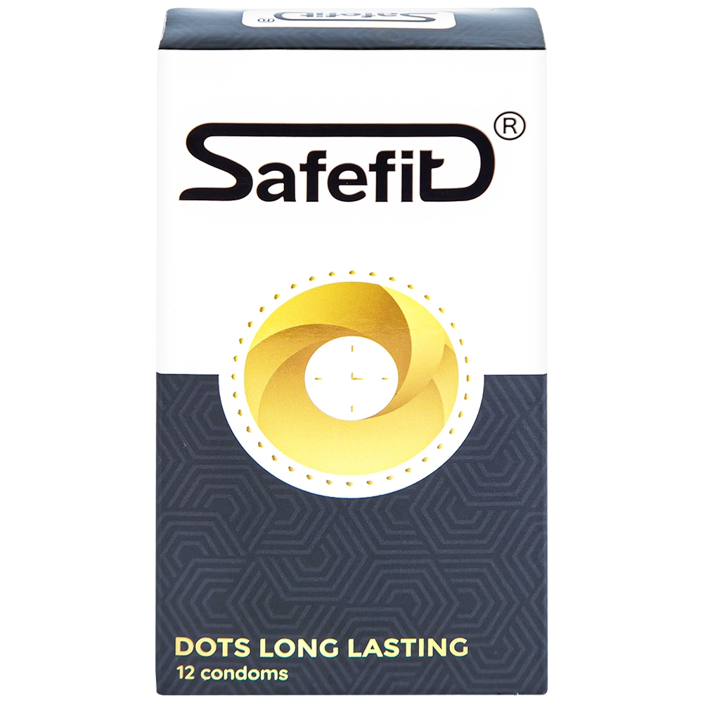 Hình ảnh Bao cao su Safefit Dots Long Lasting S52 có vòng gân, hạt nổi, thắt chống tuột (12 cái)
