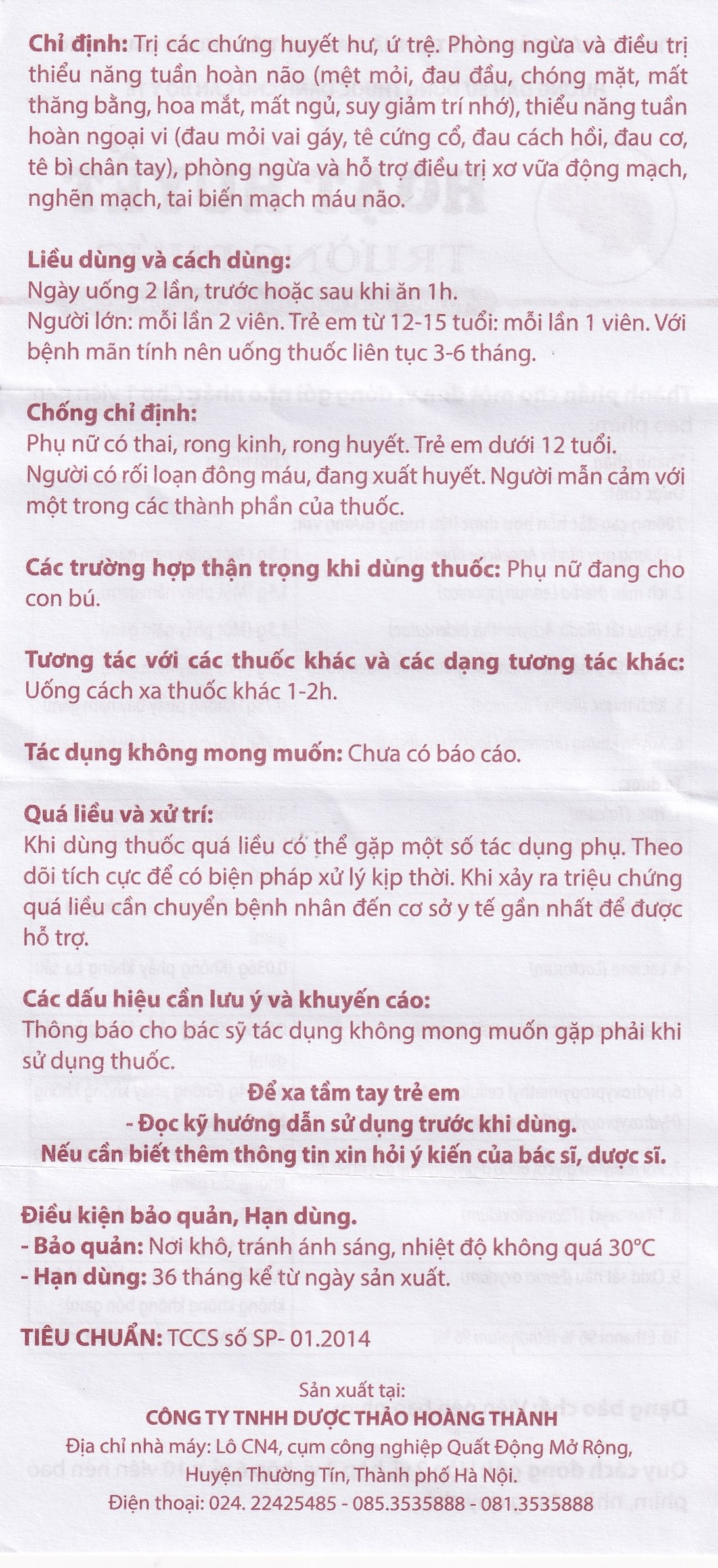 Hình ảnh Thuốc Hoạt Huyết Trường Phúc giúp hoạt huyết, trị thiếu năng tuần hoàn (3 vỉ x 10 viên)
