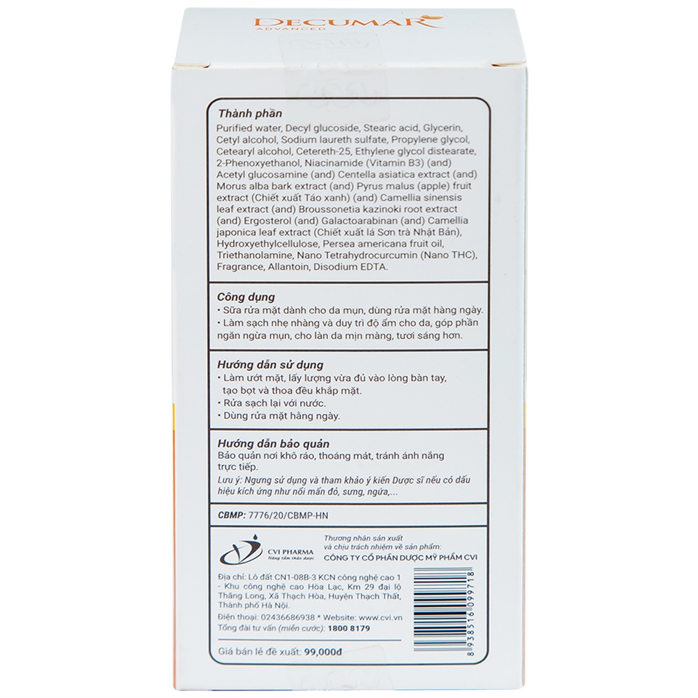 Hình ảnh Sữa rửa mặt Anti-Acne Brightening Cleansing Milk Decumar Advanced dành cho da mụn, sạch sâu, kháng khuẩn (50g)