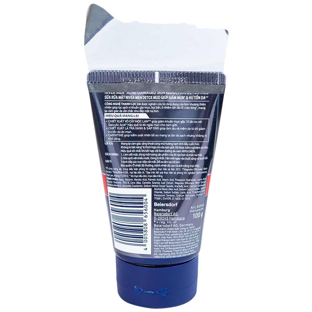 Hình ảnh Sữa rửa mặt Nivea Men 8h Oil Clear Detox Mud giảm mụn và hư tổn da (100g)
