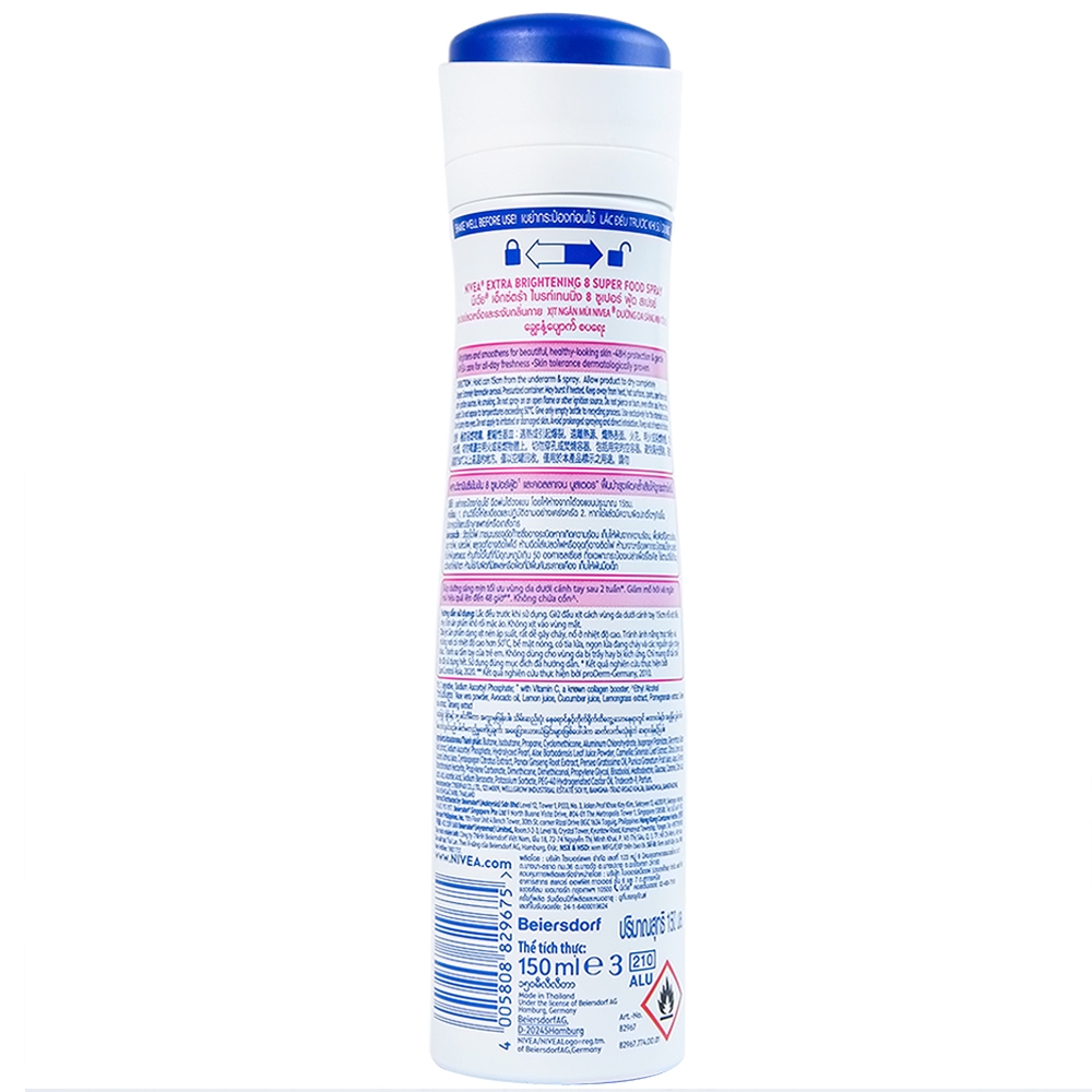 Hình ảnh Xịt khử mùi Nivea Anti-Perspirant Extra Brightening 8 Super Food giảm tiết mồ hôi, ngăn mùi đến 48h (150ml) 