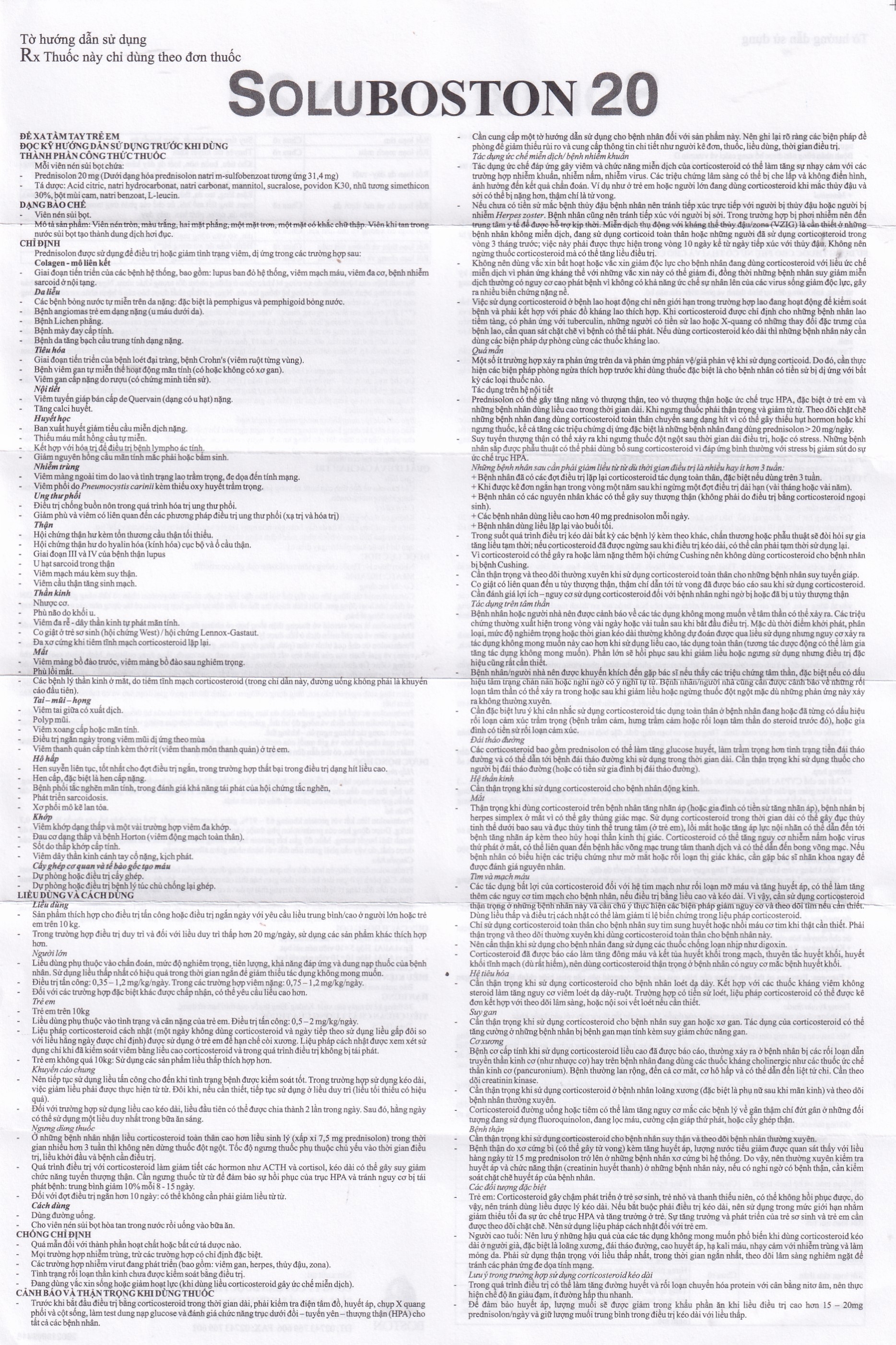 Hình ảnh Viên sủi Soluboston 20 Boston điều trị giảm tình trạng viêm, dị ứng (2 vỉ x 10 viên)