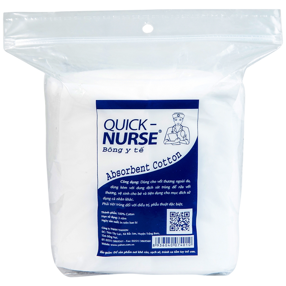 Hình ảnh Bông y tế Quick Nurse 50g dùng cho vết thương ngoài da, sát trùng, vệ sinh cho bé 