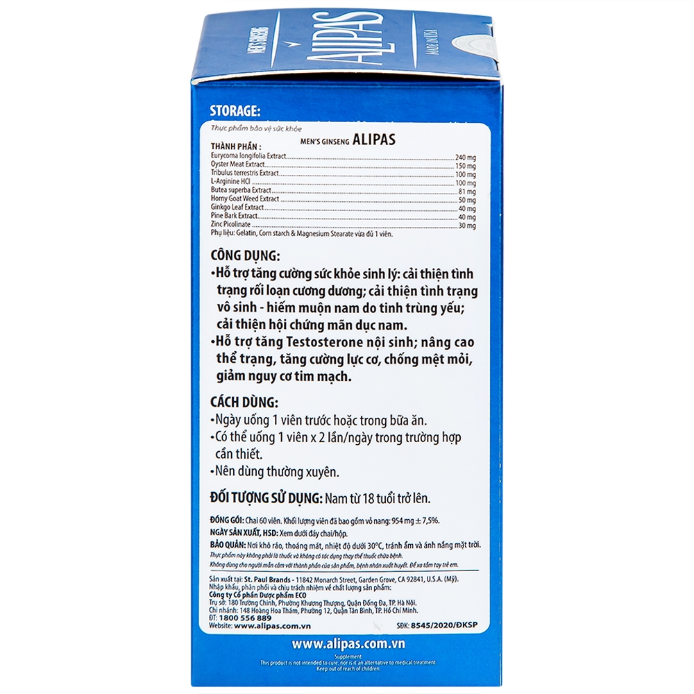 Hình ảnh Viên uống Men’s Ginseng Alipas Ecogreen cải thiện rối loạn cương dương (60 viên)