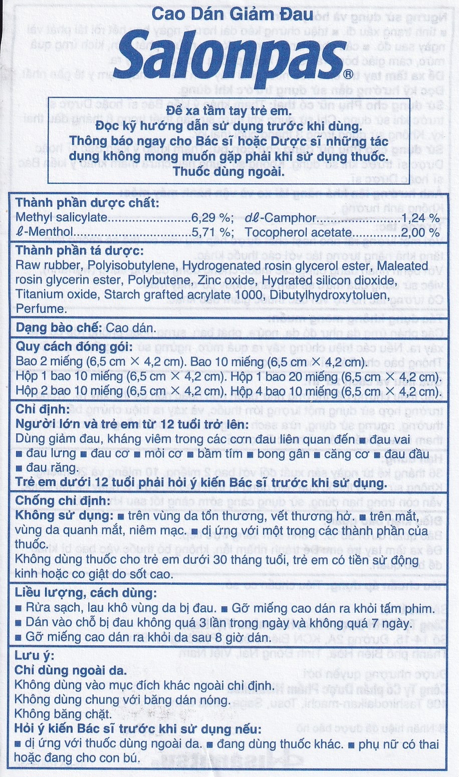 Hình ảnh Cao dán Salonpas Hisamitsu giảm đau vai, đau lưng, đau cơ (24 gói x 10 miếng)