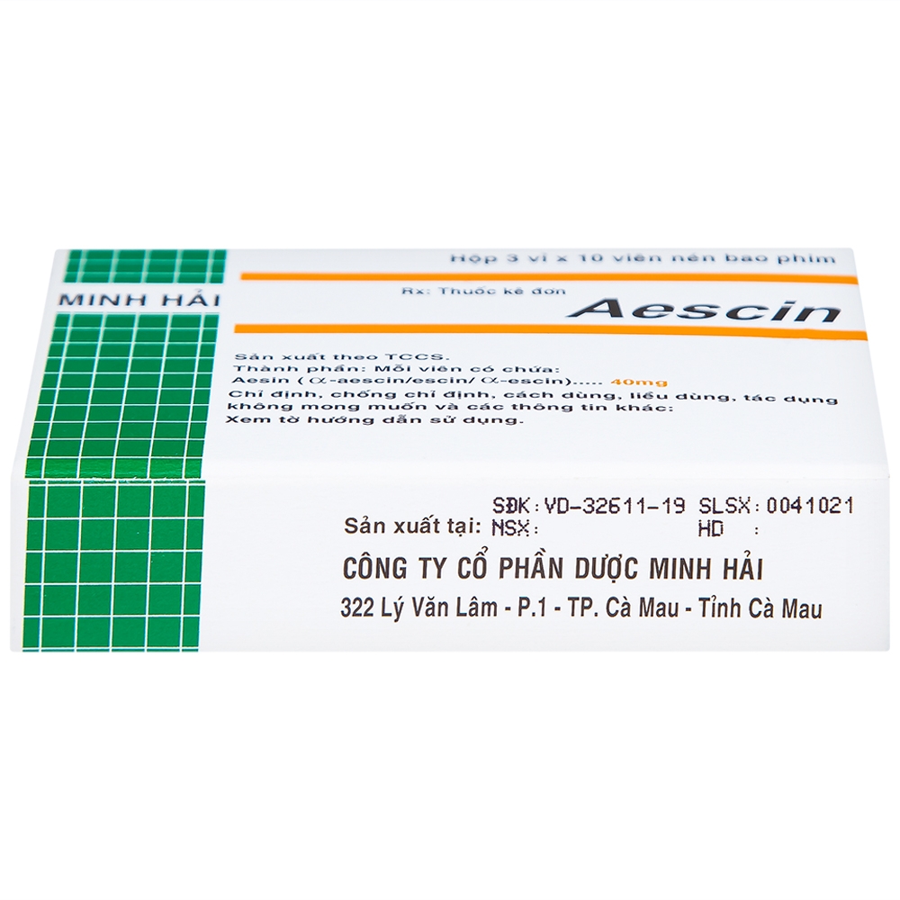 Hình ảnh Viên nén Aescin 40mg Minh Hải điều trị thiểu năng tĩnh mạch, tụ máu (3 vỉ x 10 viên)