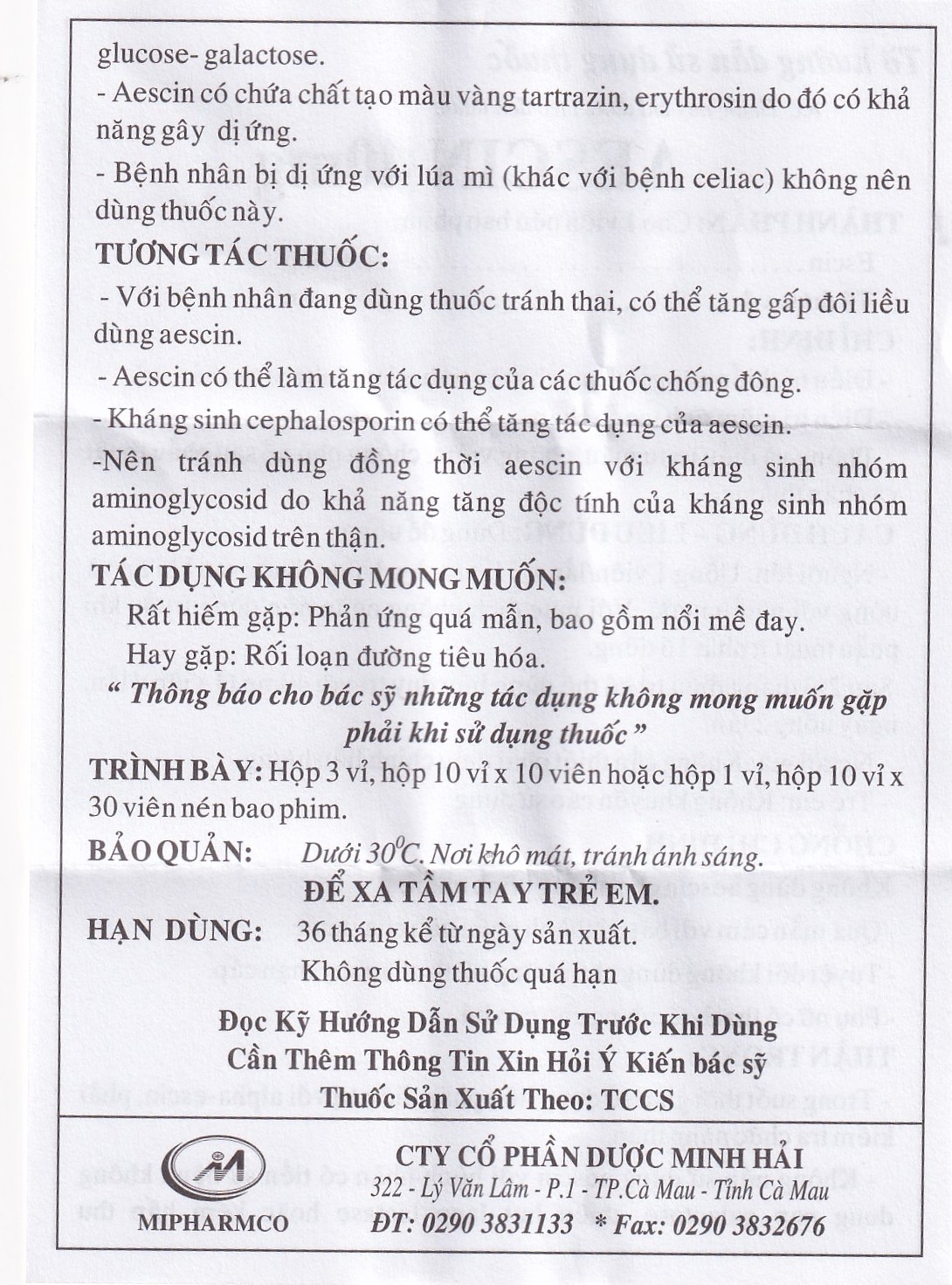 Hình ảnh Viên nén Aescin 40mg Minh Hải điều trị thiểu năng tĩnh mạch, tụ máu (3 vỉ x 10 viên)