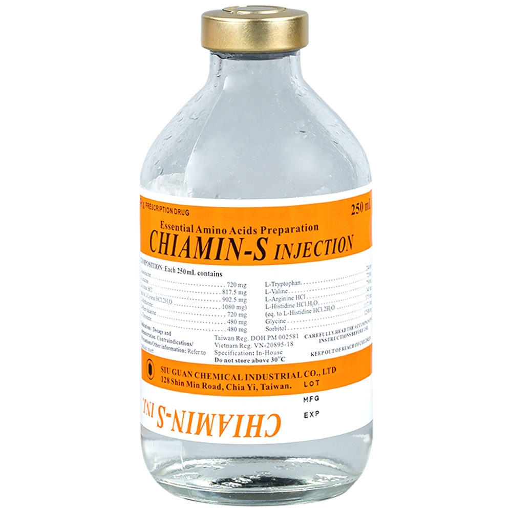 Hình ảnh Dịch truyền tĩnh mạch Chiamin-S Injection Siu Guan Chem có tác dụng giảm thiểu stress, các chấn thương nặng, nhiễm trùng nặng (250ml)