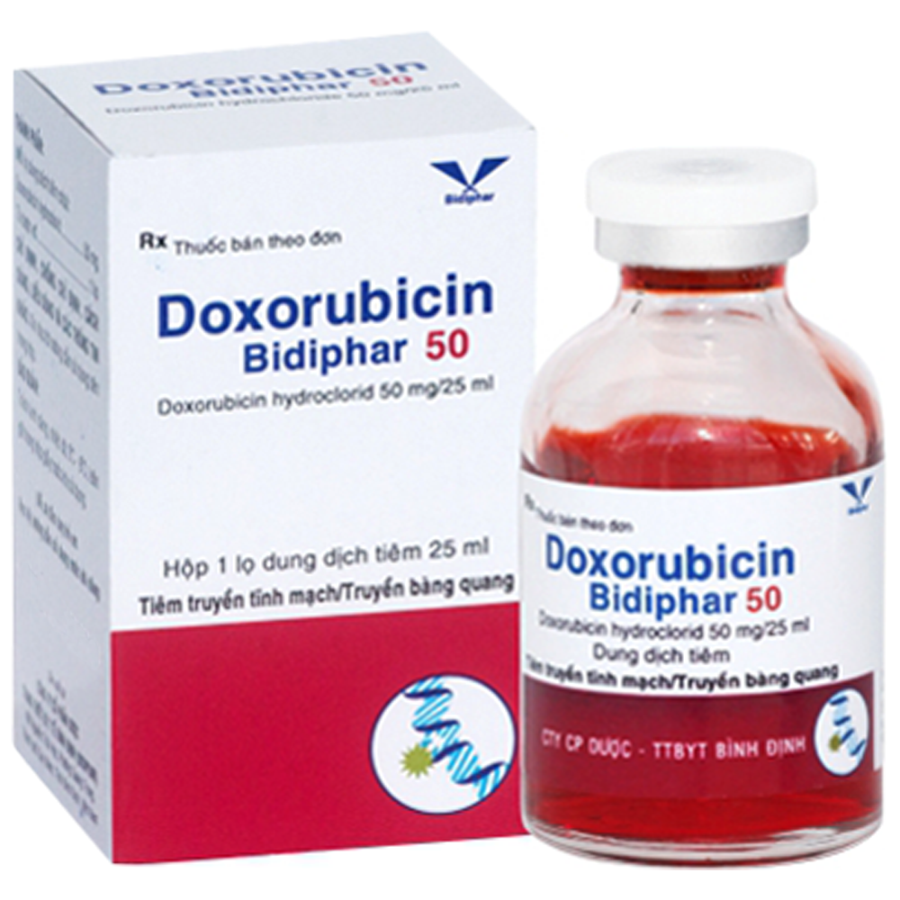 Hình ảnh Dung dịch tiêm Doxorubicin Bidiphar 50mg điều trị ung thư vú, đau tuỷ Hộp 25ml