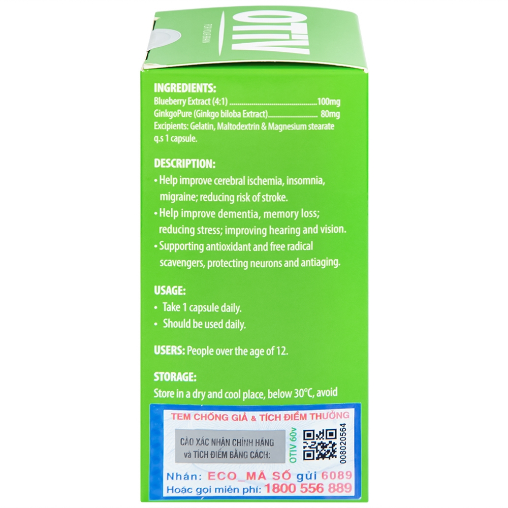 Hình ảnh Viên uống OTiV Ecogreen giúp tăng cường dưỡng chất cho não (60 viên)