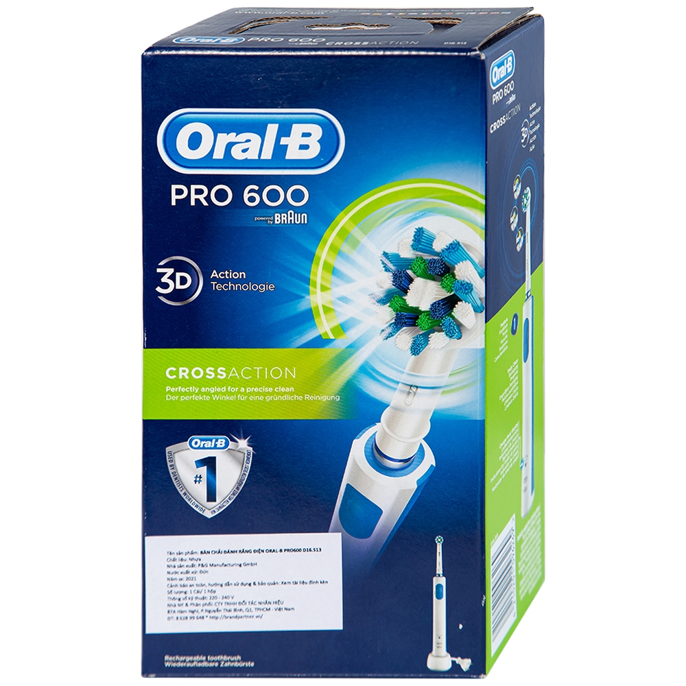 Hình ảnh Bàn chải đánh răng điện Oral-B Pro600 D16.513 loại bỏ các mảng bám, làm sạch răng và khoang miệng cho người lớn