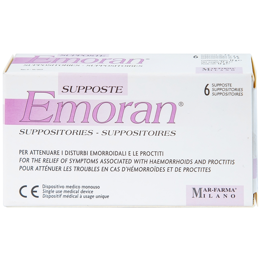 Hình ảnh Viên đặt Supposte Emoran giảm các triệu chứng của bệnh trĩ, viêm trực tràng (6 viên)