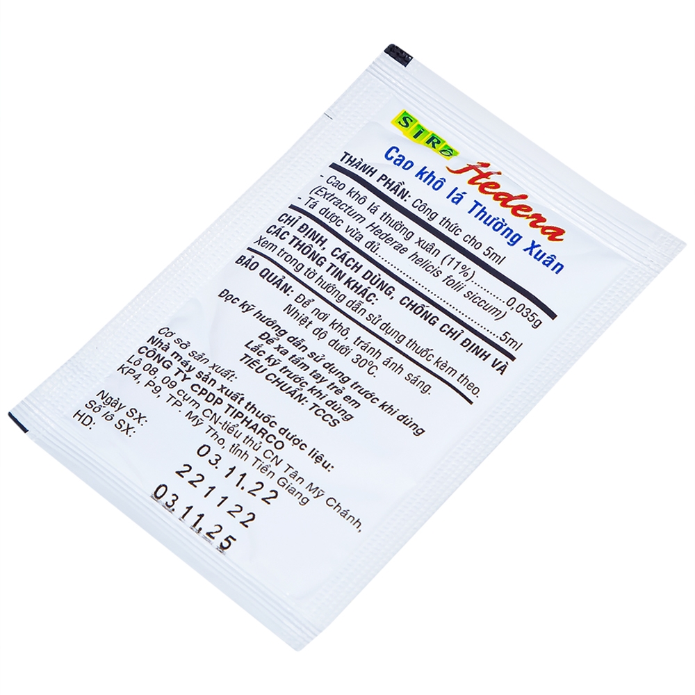 Hình ảnh Siro Hedera Tipharco điều trị ho, viêm phế quản, viêm đường hô hấp (30 gói x 5ml)