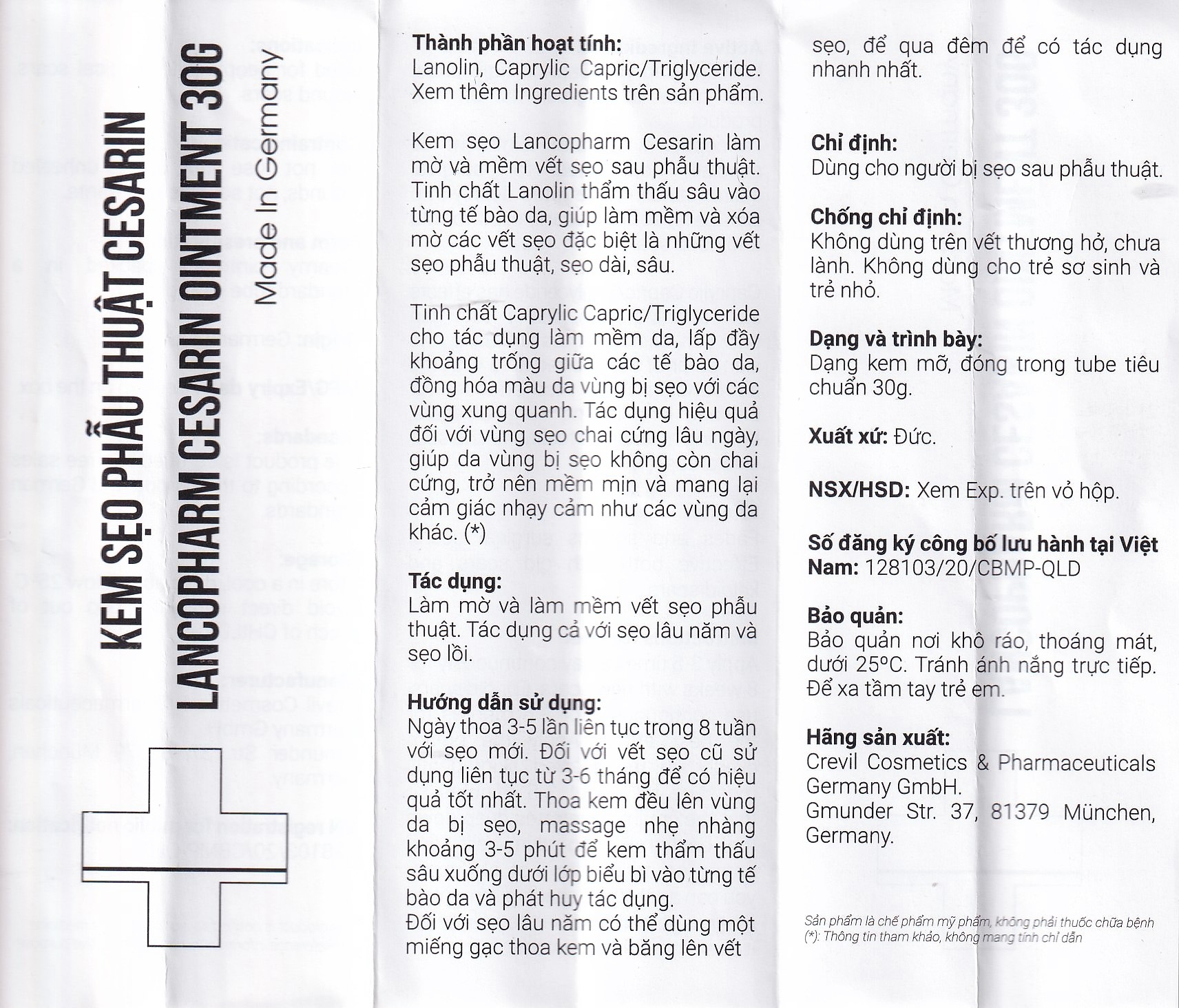 Hình ảnh Kem Cesarin Ointment Lacopharm hỗ trợ làm mờ và làm mềm vết sẹo phẫu thuật (30g)