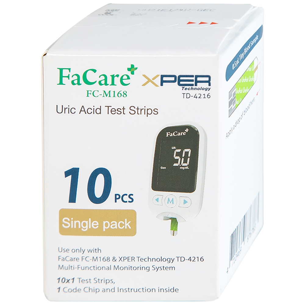 Hình ảnh Que thử Axit Uric (Gout) FaCare FCM168 dùng để lấy máu (10 cái)