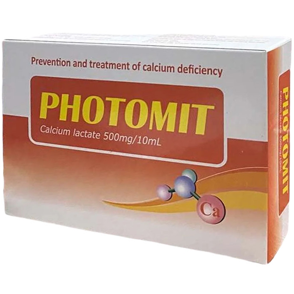 Hình ảnh Thuốc Photomit 500mg/10ml điều trị và ngăn ngừa tình trạng thiếu calci (20 ống x 10ml)