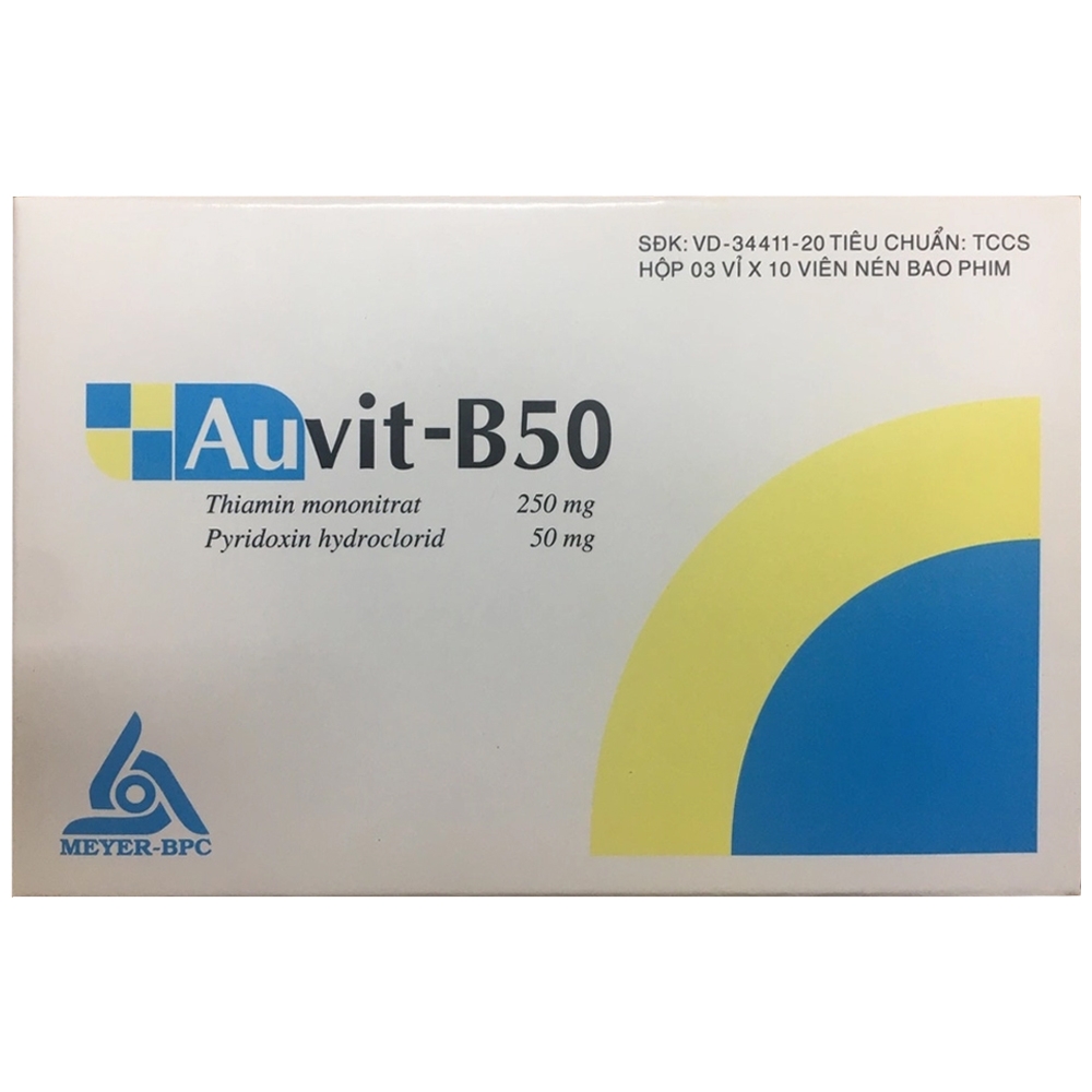 Hình ảnh Thuốc Auvit-B50 MEYER-BPC điều trị thiếu hụt vitamin nhóm B (3 vỉ x 10 viên)