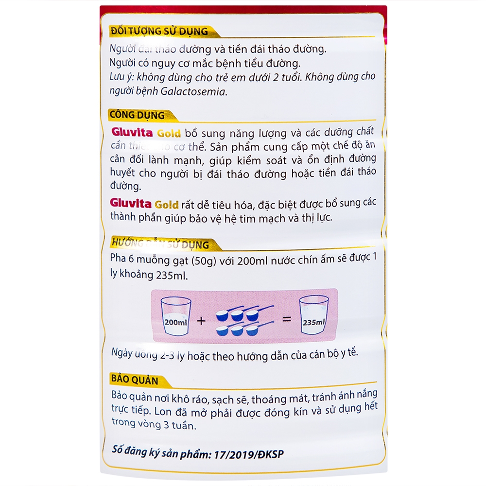 Hình ảnh Sữa bột Gluvita Gold Vitadairy bổ sung dinh dưỡng cho người đái tháo đường, tiền đái tháo đường (900g)