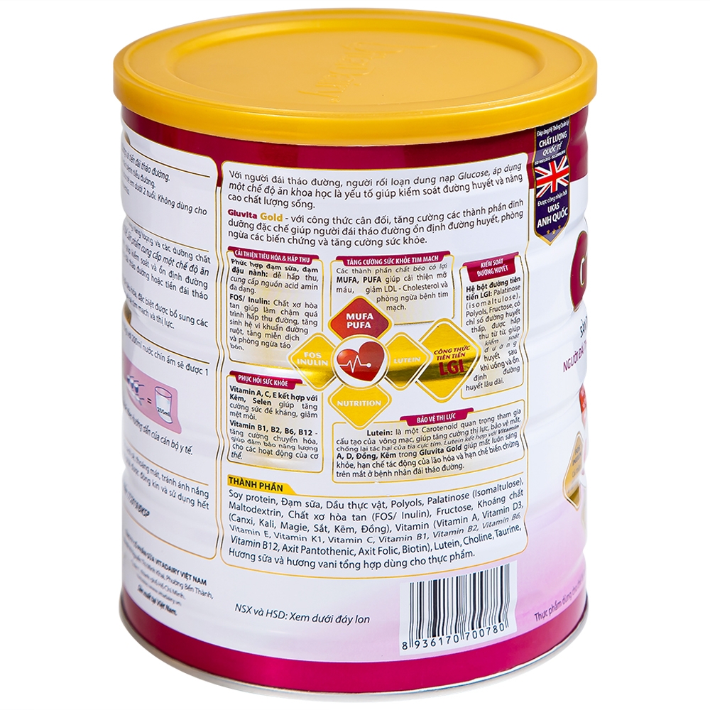 Hình ảnh Sữa bột Gluvita Gold Vitadairy bổ sung dinh dưỡng cho người đái tháo đường, tiền đái tháo đường (900g)