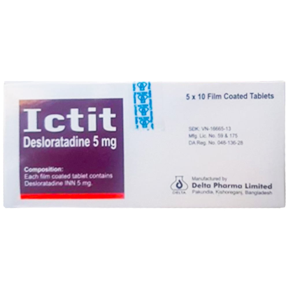 Hình ảnh Thuốc Ictit 5mg Deltapharm điều trị viêm mũi dị ứng (5 vỉ x 10 viên)