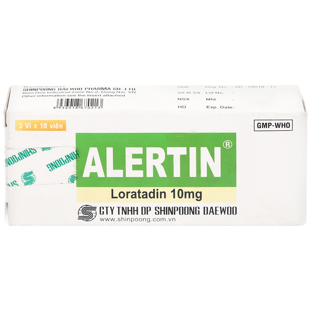 Hình ảnh Thuốc Alertin 10mg Shinpoong Deawoo chỉ định trong trường hợp viêm mũi dị ứng, viêm kết mạc dị ứng (3 vỉ x 10 viên)