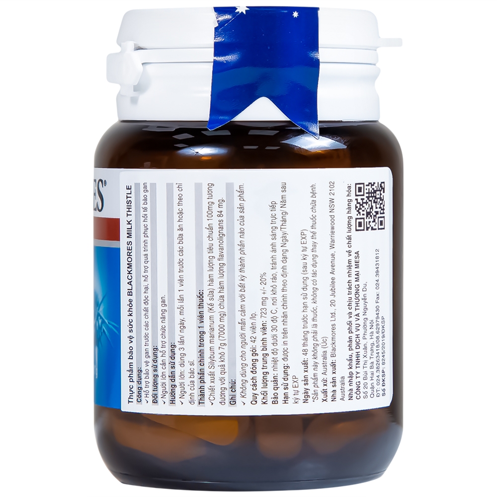 Hình ảnh Viên uống Blackmores Milk Thistle hỗ trợ quá trình phục hồi tế bào gan, bảo vệ gan (42 viên)