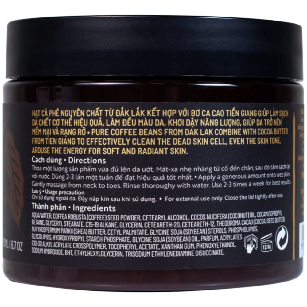 Hình ảnh Cà phê Đắk Lắk Cocoon làm sạch da chết trên cơ thể (200ml)