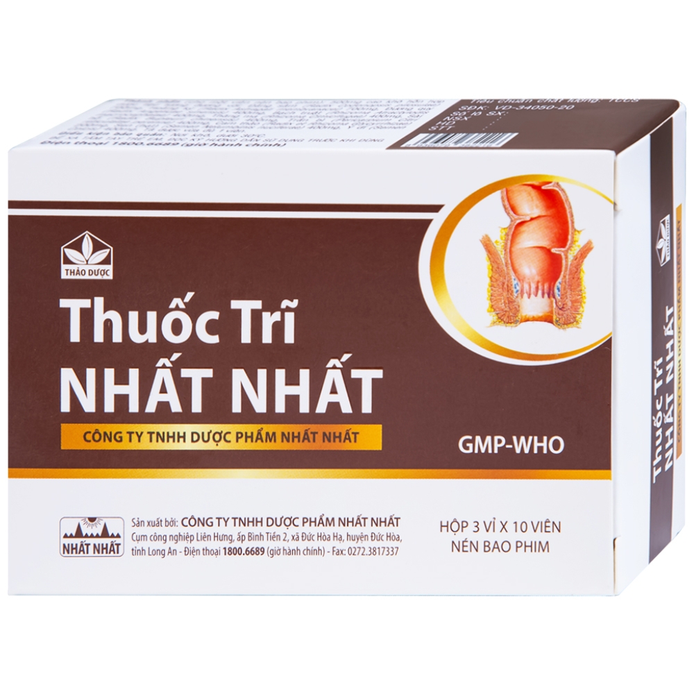 Hình ảnh Thuốc Trĩ Nhất Nhất giảm đau rát hậu môn, làm bền vững thành mạch, điều trị các trường hợp trĩ cấp tính (3 vỉ x 10 viên)