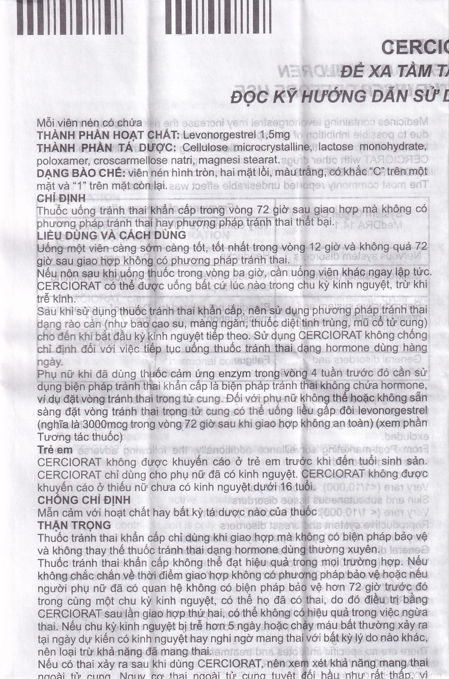 Hình ảnh Thuốc tránh thai khẩn cấp Cerciorat 1.5mg Exeltis (1 viên)